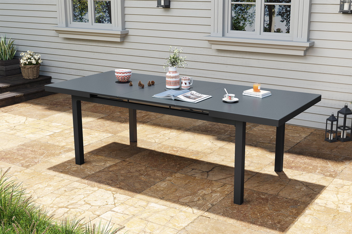 OUTFLEXX Premium Ausziehtisch, anthrazit matt/grau, Alu/Glas, 180/240x100cm, automatischer Ausziehmechanismus 18339__1