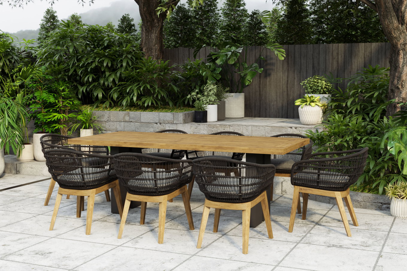 OUTFLEXX Bob Garten-Essgruppe, anthrazit/natur, Alu/recycled Teak/Rope, 220 x 100 cm, 8 x Sessel, FSC®-zertifiziertes Produkt 24337__1