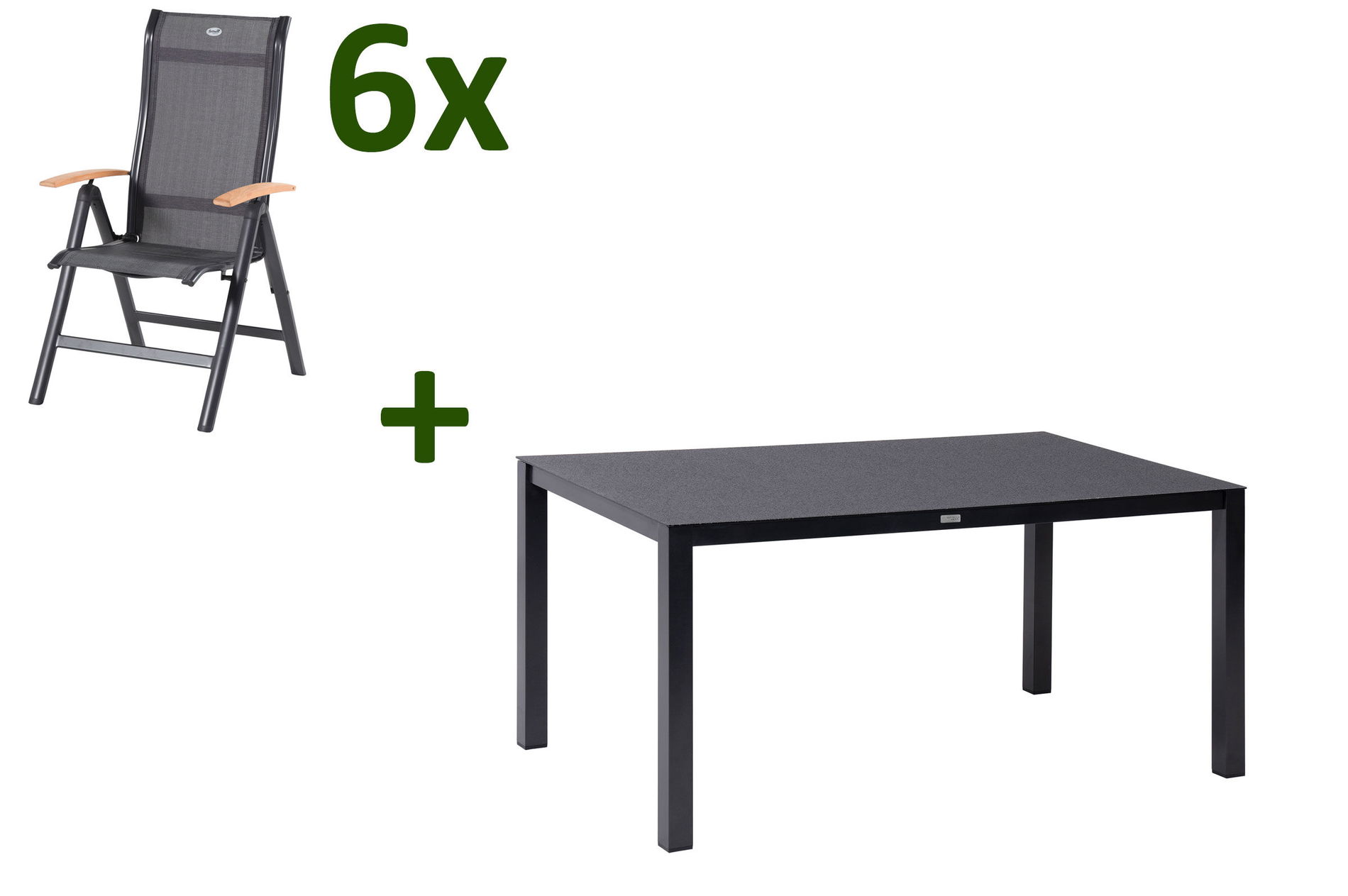 HARTMAN Alice Garten-Essgruppe, xerix/anthrazit, Alu/Spraystone/Teak/2x2 Textilen, 160x95 cm, 6 Klappstühle, Teak Armlehnen 28434__1