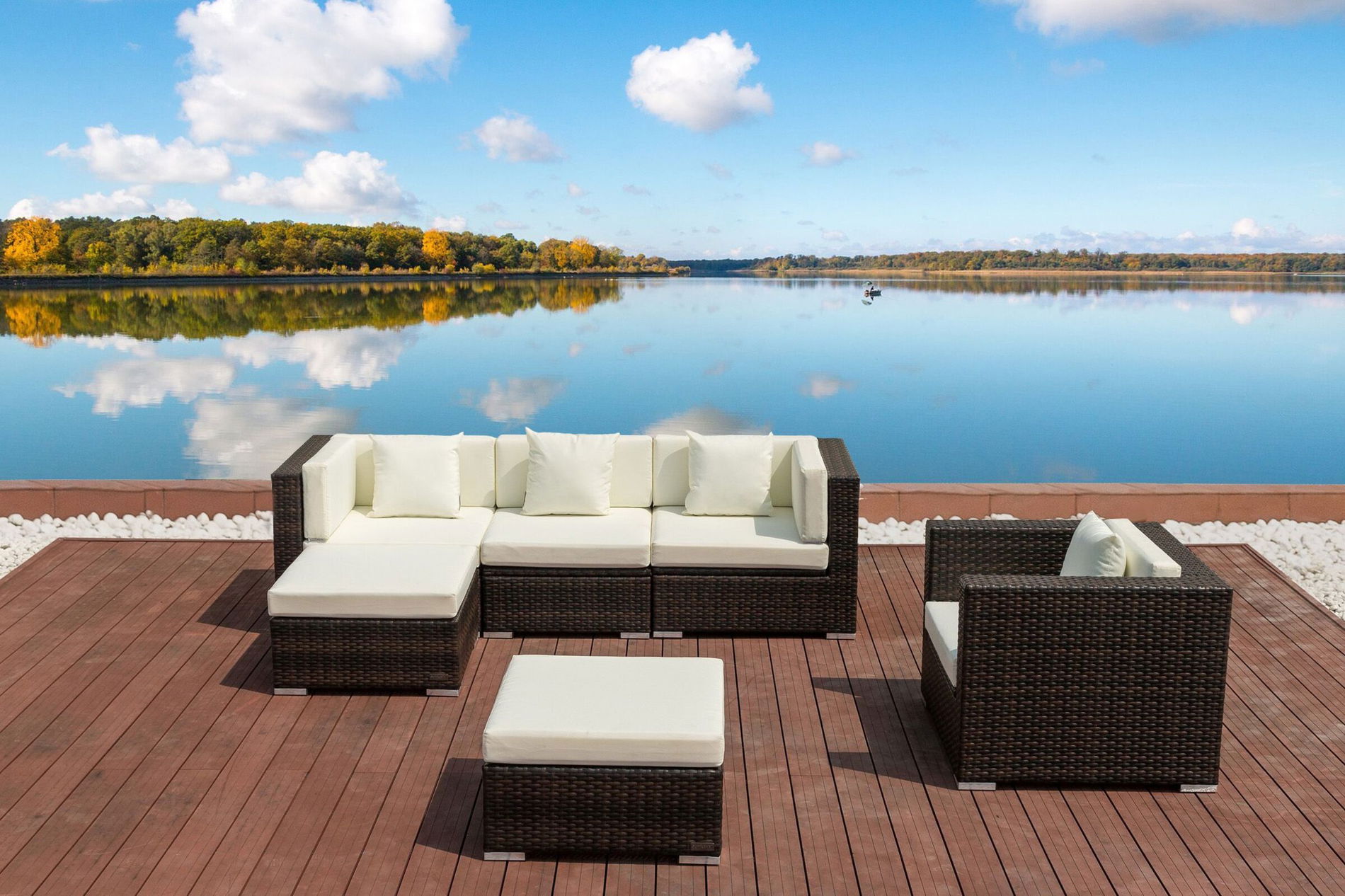 OUTFLEXX Gartenlounge, braun marmoriert, Polyrattan, 5 Pers, wasserfeste Kissenbox, inkl. Beistelltisch 16065_BOX_B__1