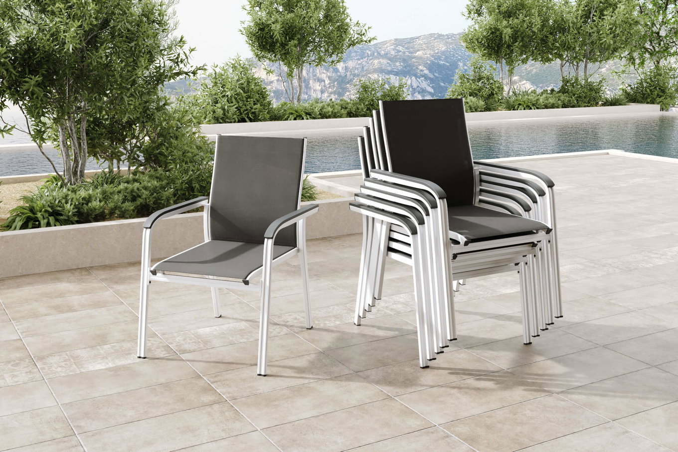 KETTLER BasicPlus Stapelsessel, 6er-Set, Alu/Textilene, silber/anthrazit, 0301205-0000 13693__1
