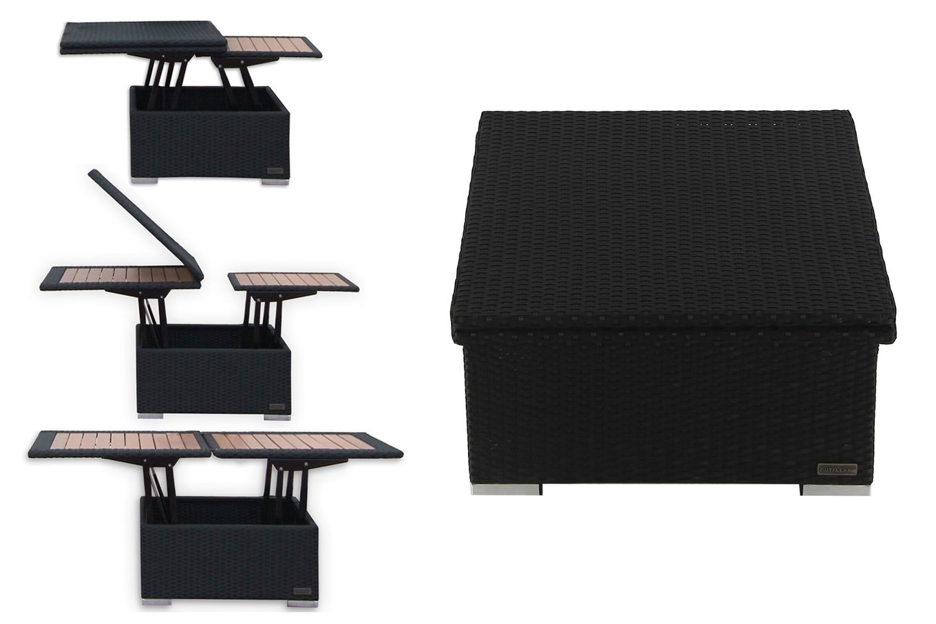 OUTFLEXX Loungetisch höhenverstellbar, schwarz, Polyrattan, 75/152x75x40/64,5cm 2392_18__1