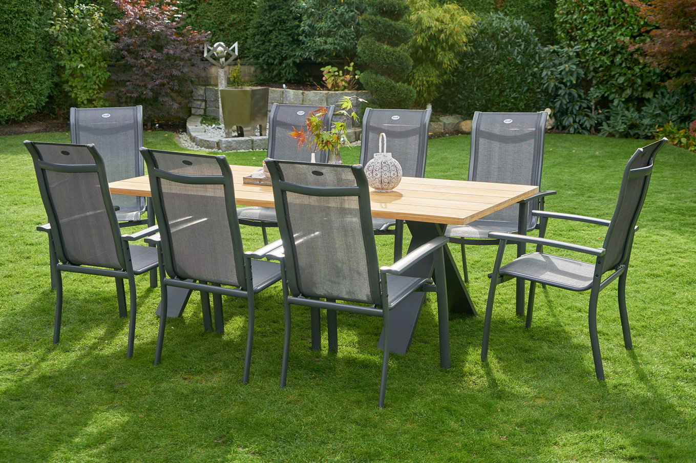 HARTMAN Xanadu / Alice Comfort Garten-Essgruppe, xerix/anthrazit, Alu/Teakholz, 8 Stapelsessel, 220x100cm 21166__1