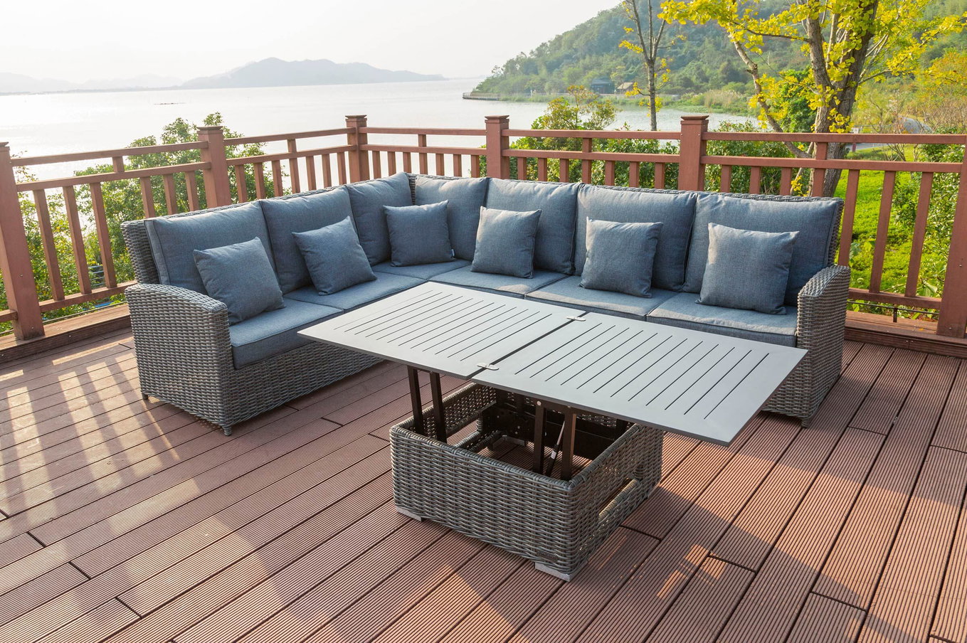 OUTFLEXX Dining-Lounge, grau, Polyrattan, 5-6 Personen, höhenverstellbarer Loungetisch, inkl. Polster 21233__1