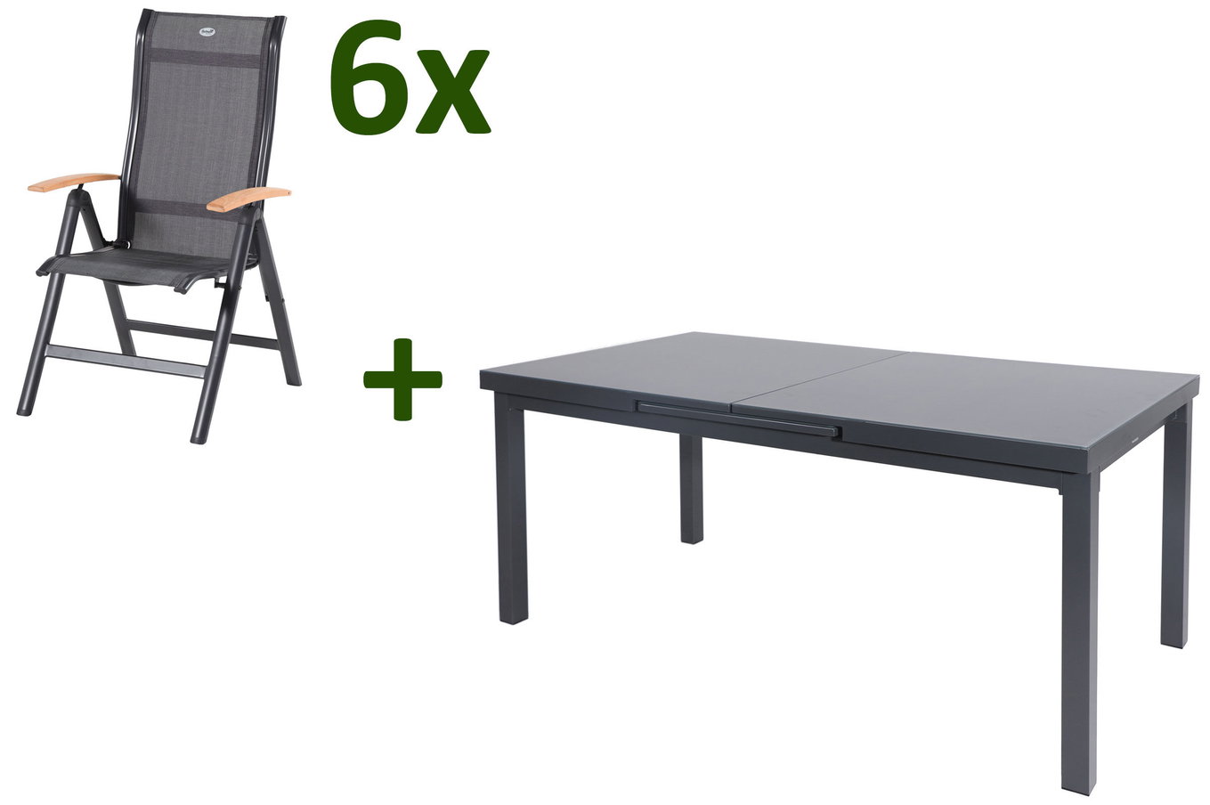 HARTMAN Alice Garten-Essgruppe, xerix/anthrazit, Alu/Sicherheitsglas/2x2 Textilen, 180/240x100 cm, 6 Klappstühle, ausziehbar 28407__1