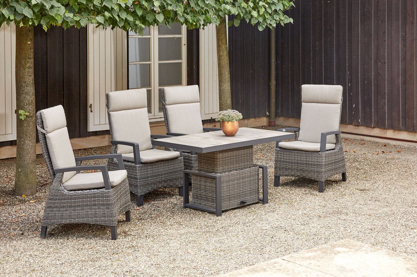 SIENA GARDEN Corido Garten-Essgruppe, charcoal, Alu / Gardino®-Geflecht, 4 Diningsessel, stufenloser Lifttisch 130x 75 x 47-71 cm 21516__1