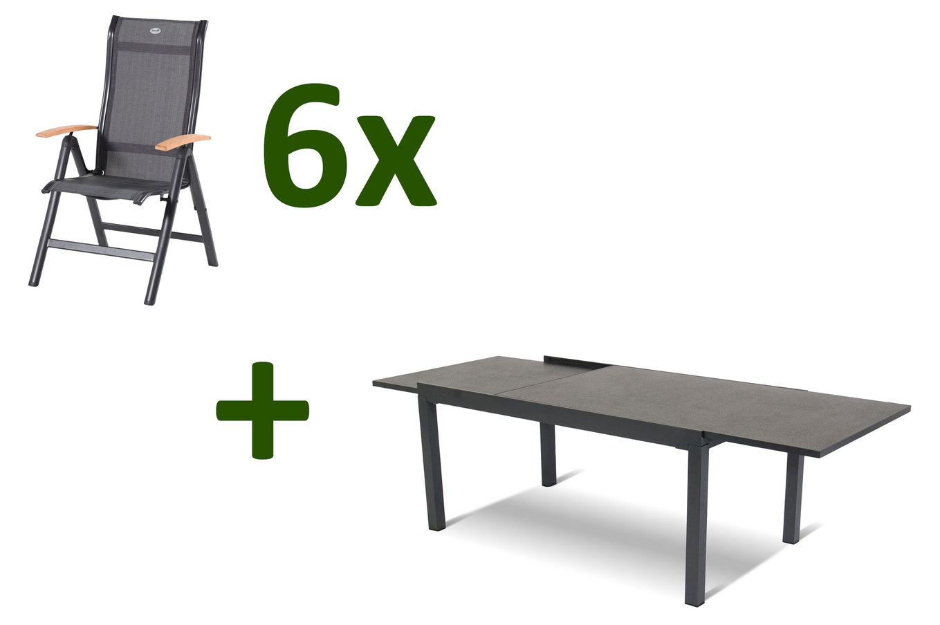 HARTMAN Alice/Tipperary Garten-Essgruppe, xerix/stone grey, Alu/HPL/Teak/2x2 Textilen, 160/260x93 cm , 6 Klappstühle 24153__1