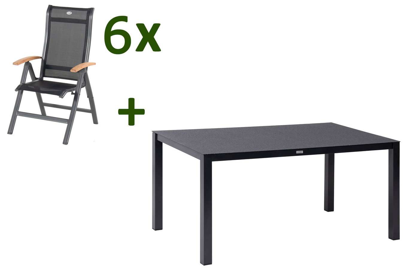 HARTMAN Alice Garten-Essgruppe, xerix/schwarz, Alu/Spraystone/4x4 Textilen, 160 x 95 cm, 6 Klappstühle 28414__1