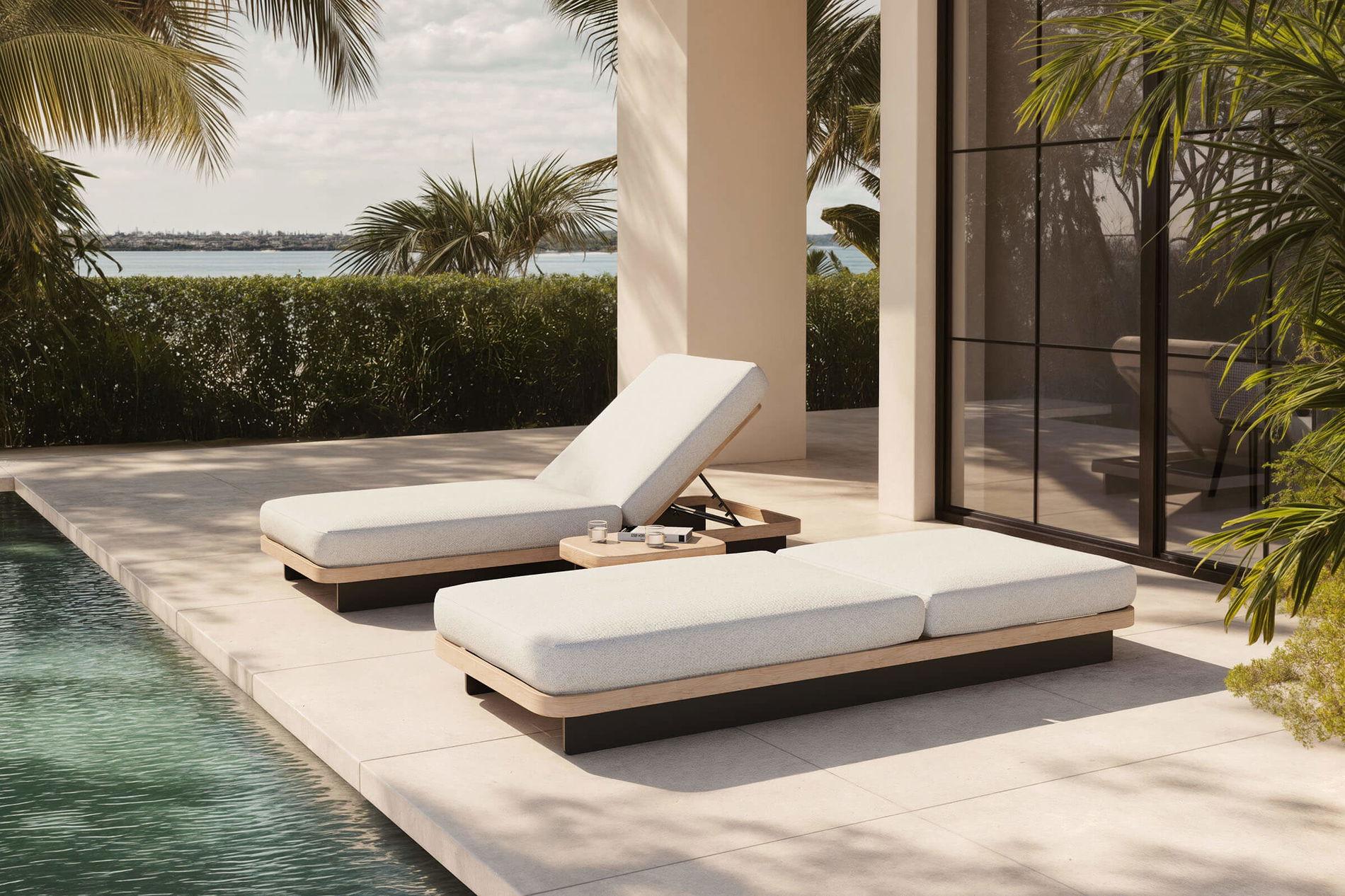 PLOSS Aurora Gartenliegen 2er-Set, anthrazit/pale silver, Alu/Polyester/Schaumstoff, 200 x 80 cm, 6-fach verstellbar, inkl. Beistelltisch