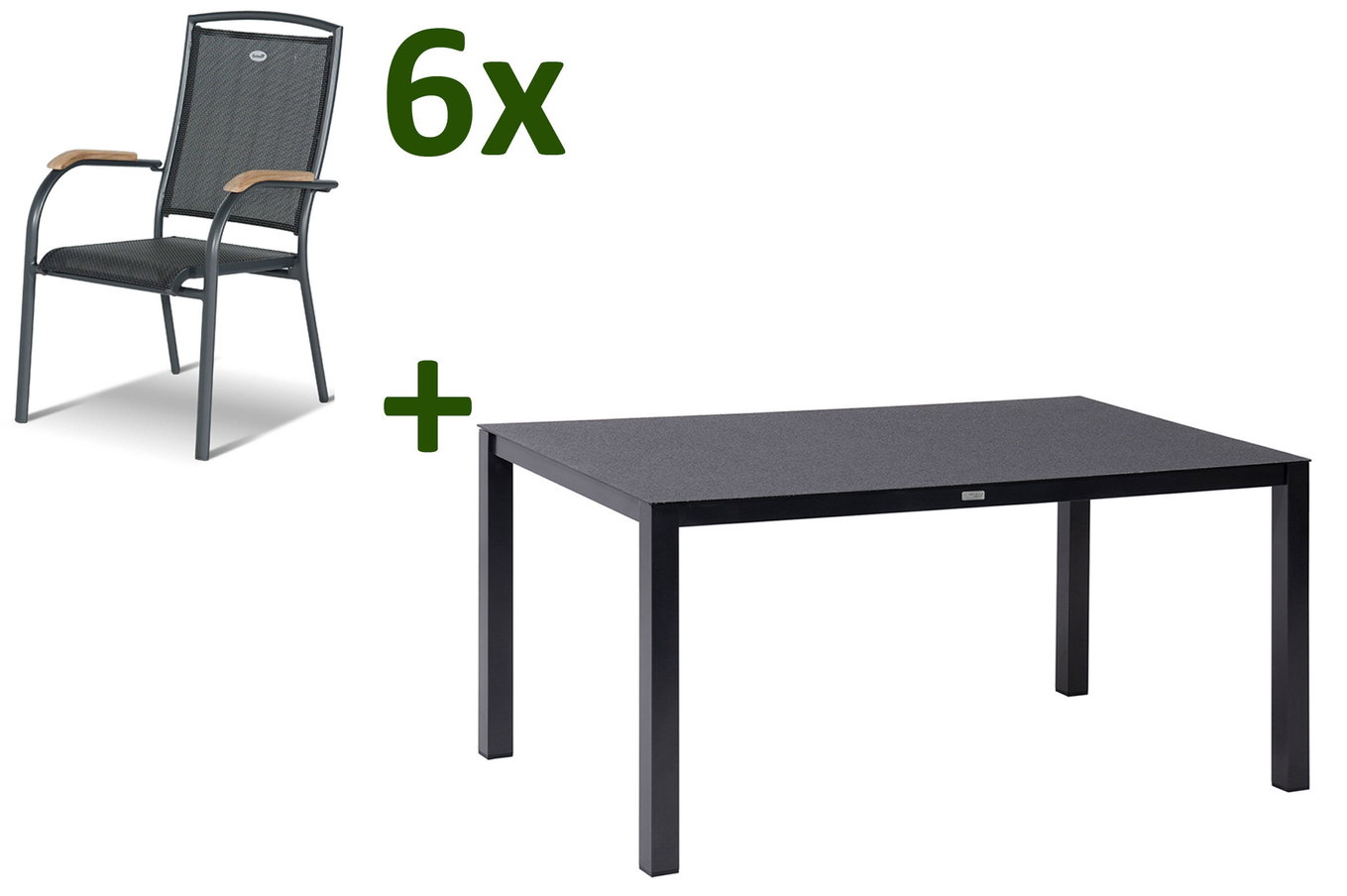 HARTMAN Raffaelo Garten-Essgruppe, xerix/anthrazit, Alu/Spraystone/Teak, 160x95 cm, 6 Stapelsessel, Teak Armlehnen 28431__1