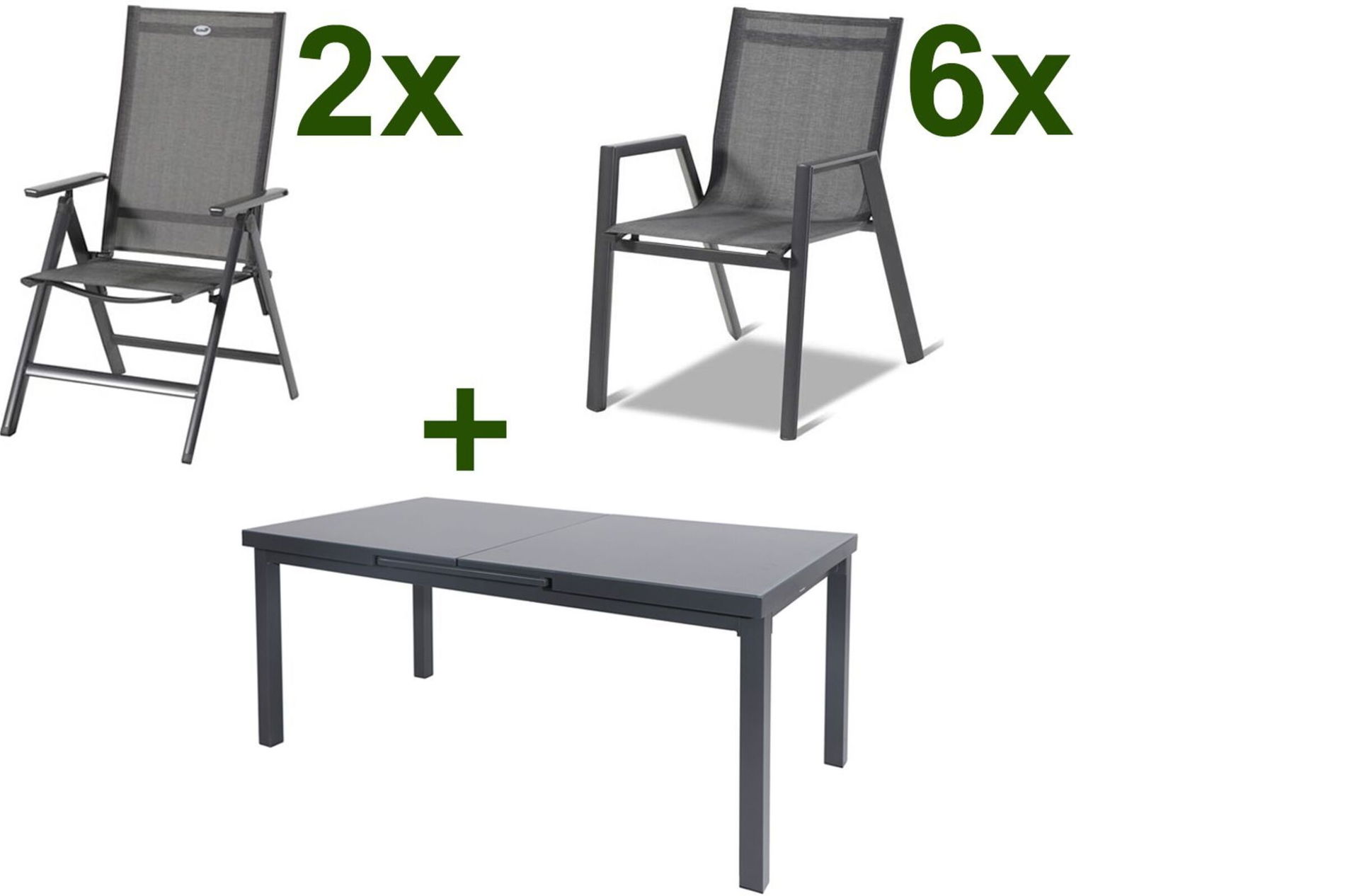 HARTMAN Aruba Garten-Essgruppe, xerix, Alu/Textilene, Tisch 180/240x100cm, 6 Stapel-, 2 Klappstühle 19348__1