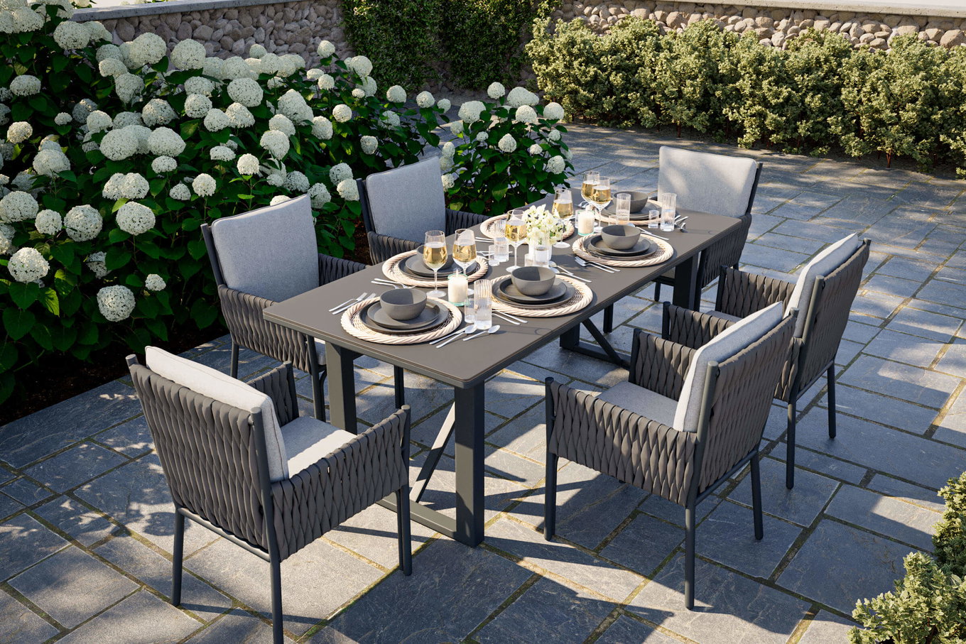 OUTFLEXX Mermaid Garten-Essgruppe, anthrazit, Alu/Polyrattan, 7-teilig, inkl. Sitz- und Rückenkissen, Tisch 200x90 cm 22870__1