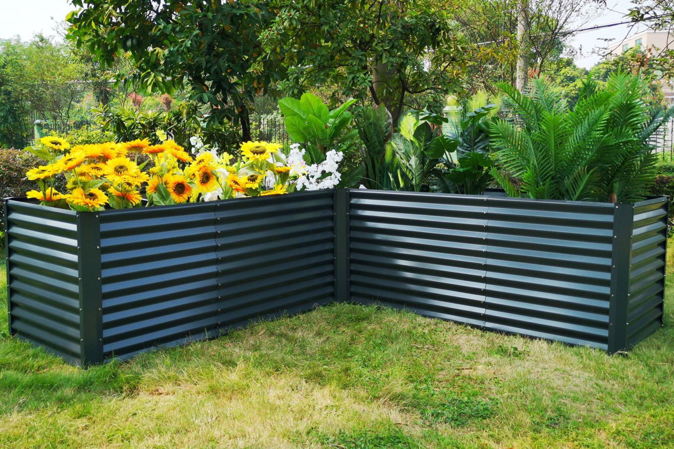 OUTFLEXX Eck-Hochbeet, anthrazit, Aluminium-Zink-Stahl, 270x270x90x84cm 18174__1