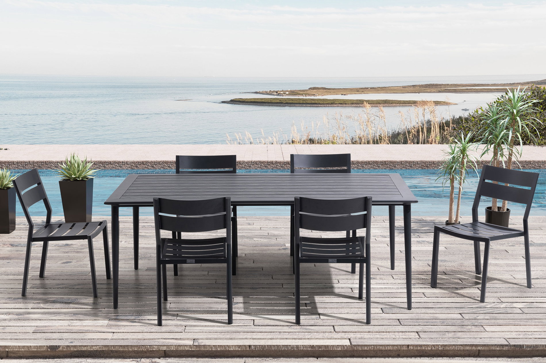 OUTFLEXX Dining-Set, anthrazit matt, Alu, Tisch 200x97 cm, 6 Sessel 24120__1