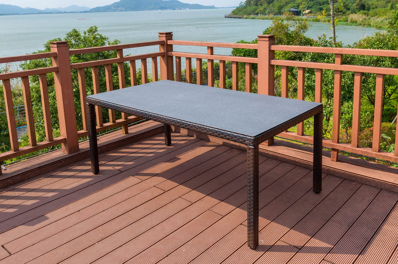 OUTFLEXX Dining Tisch, braun marmoriert, Polyrattan, 180 x 100 cm, Tischplatte Spraystone, 6mm 20665__1