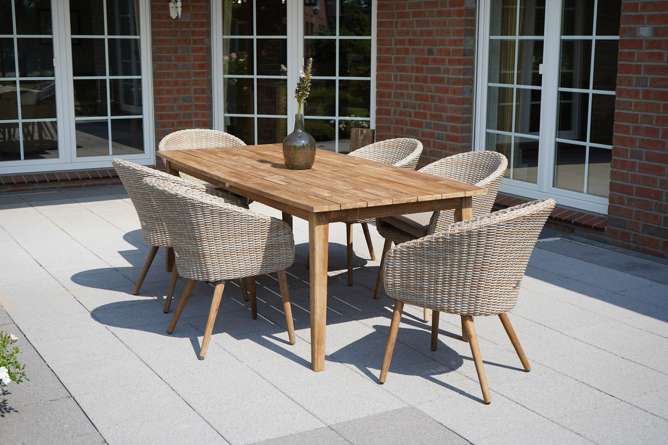 OUTFLEXX Borneo Garten-Essgruppe, beige-meliert, Polyrattan/Akazie, Tisch 180 x 90 cm, 6 Cocktail-Sessel, FSC®-zertifiziertes Produkt 22680__1