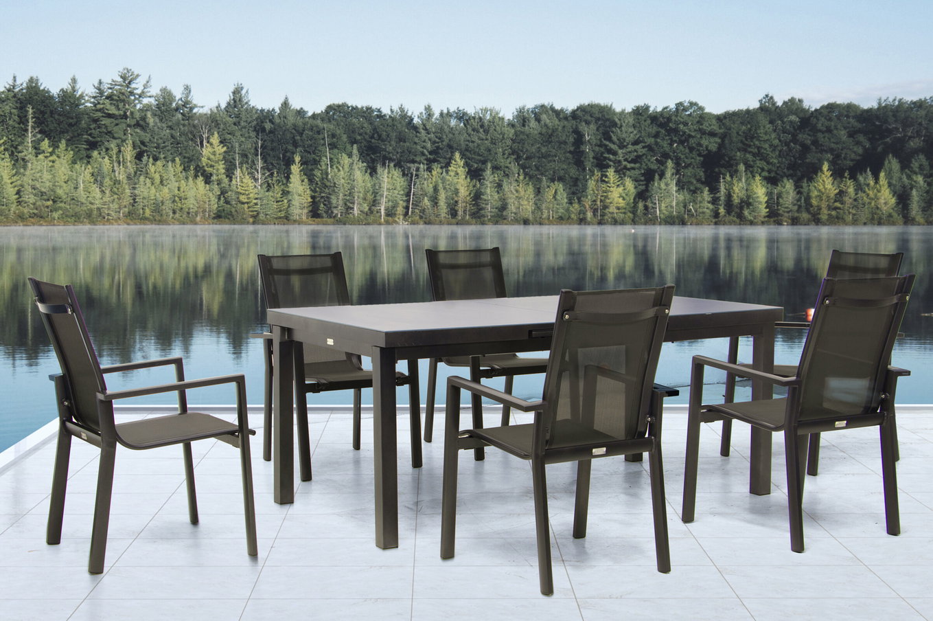 OUTFLEXX Premium Garten-Essgruppe, anthrazit/grau, Alu/Textilene, Ausziehtisch 180/240x100cm, 6 Stapelsessel 21439__1