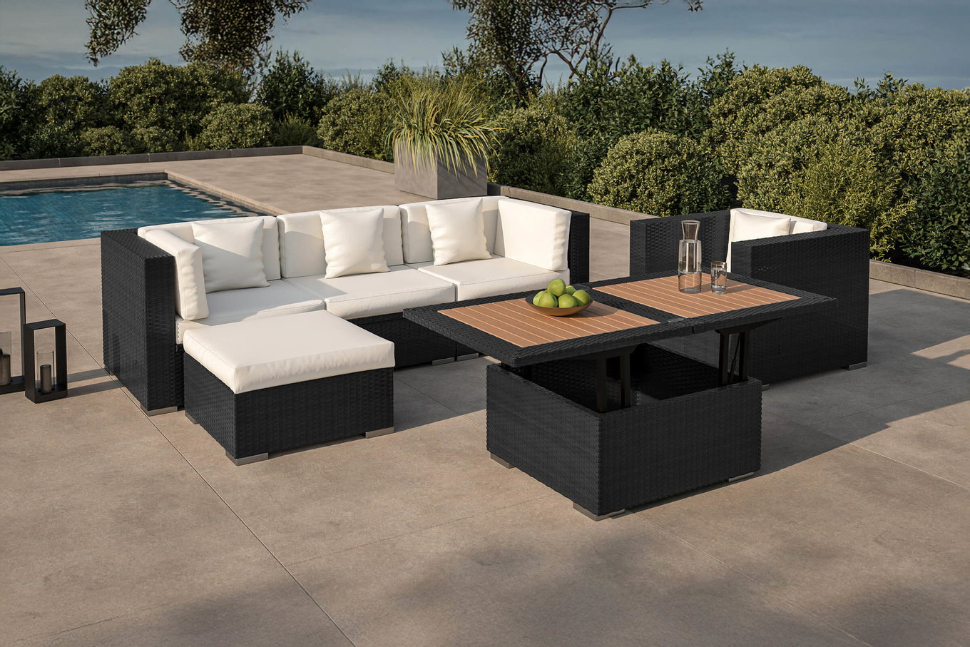 OUTFLEXX Gartenlounge, creme/weiß, schwarz, Polyrattan, 5 Personen, inkl. Loungetisch, wasserfeste Kissenbox 1077_BOX_D__1
