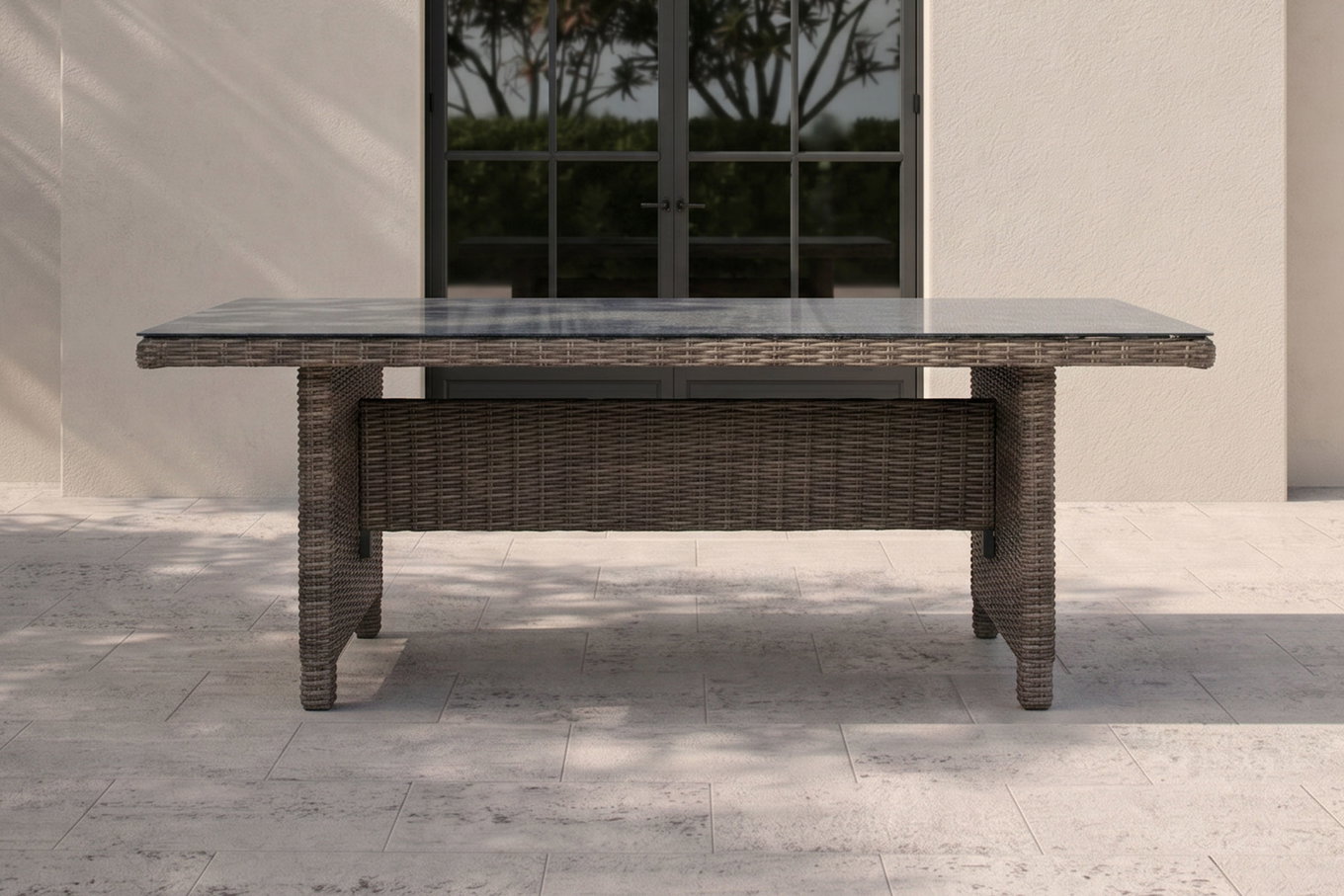 OUTFLEXX Esstisch, grau, Polyrattan, 200 x 95 cm, Tischplatte Spraystone, 6mm, aufliegend