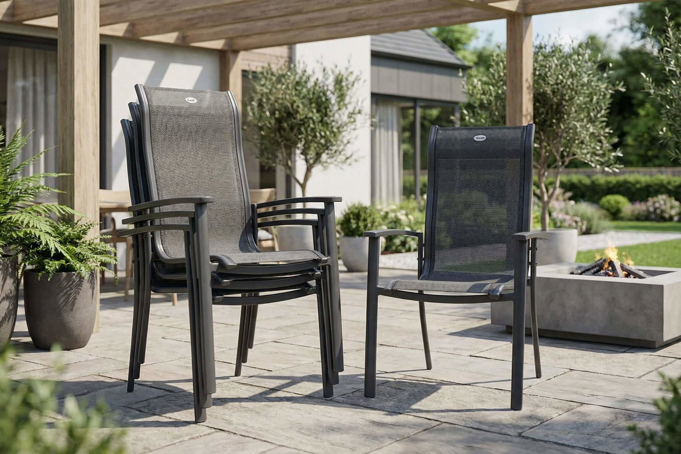 HARTMAN 4er Set Alice Comfort Stapelsessel, xerix/anthrazit, Alu/Textilene, 68x65x107cm