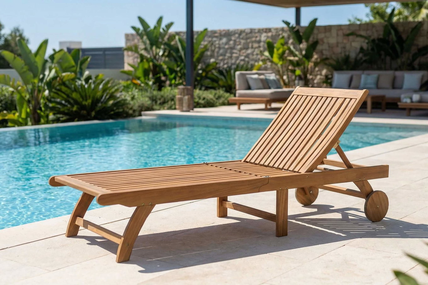 OUTFLEXX Sonnenliege, natur, Akazie, Geölt, Rollbar, Vertikal Verstellbar, FSC®-zertifiziertes Produkt