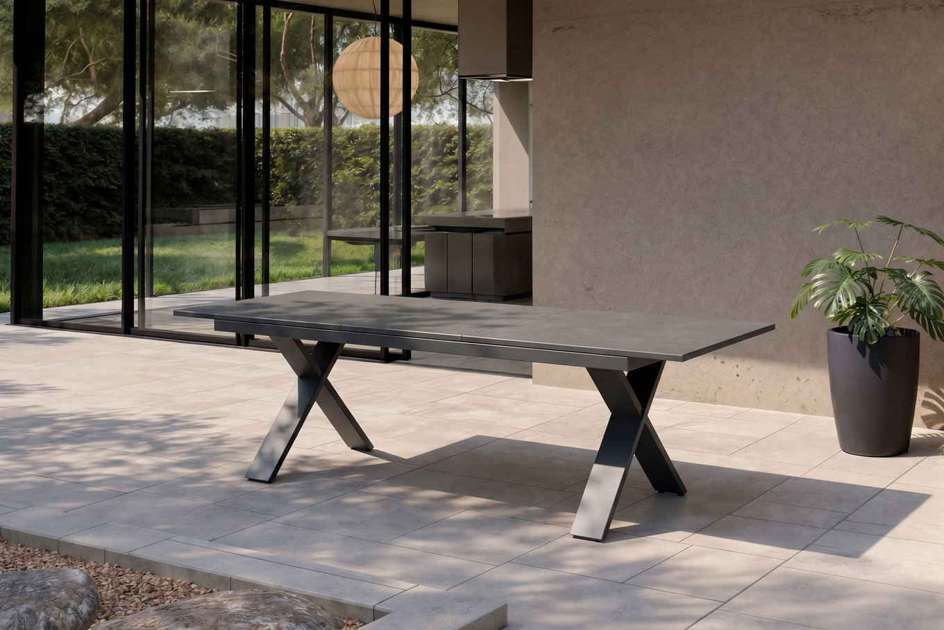 HARTMAN Exklusivmodell Xanadu Ausziehtisch, xerix, Alu / Glaskeramik, 220/280 x 100 cm, X-Gestell