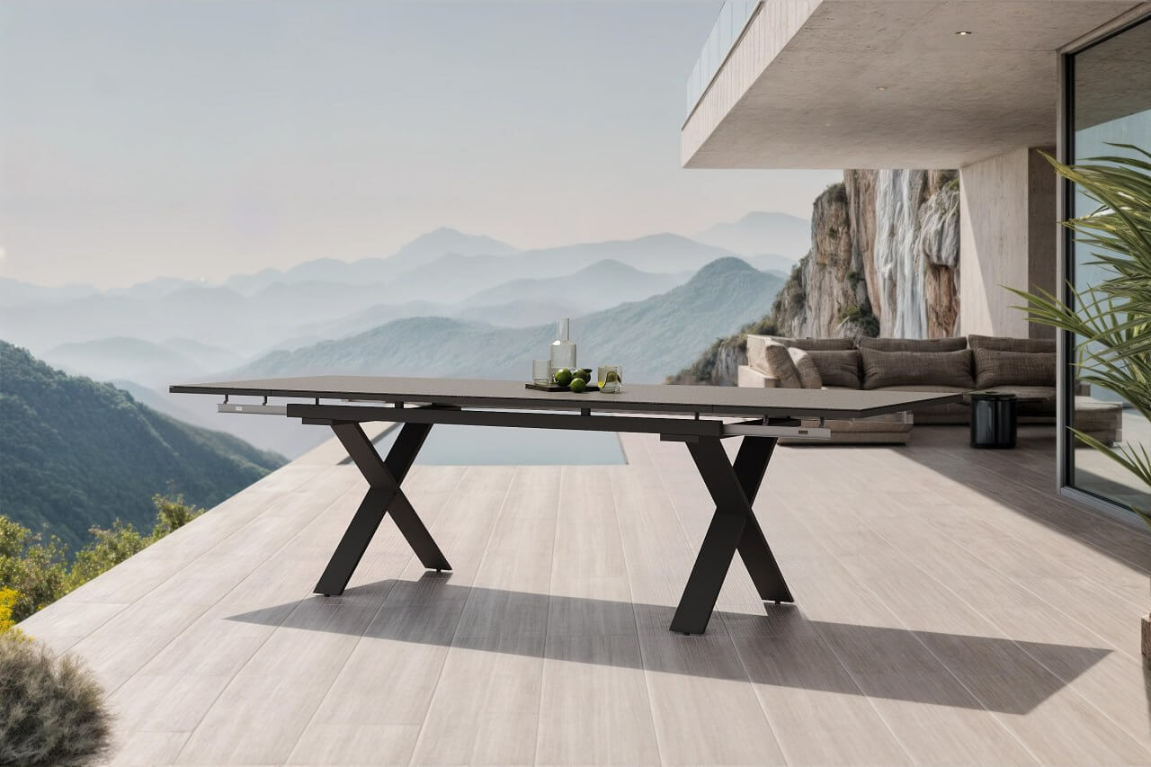 OUTFLEXX Toronto Ausziehtisch, anthrazit matt, Alu/Spraystone, 180/280x100cm, Schubladenauszug