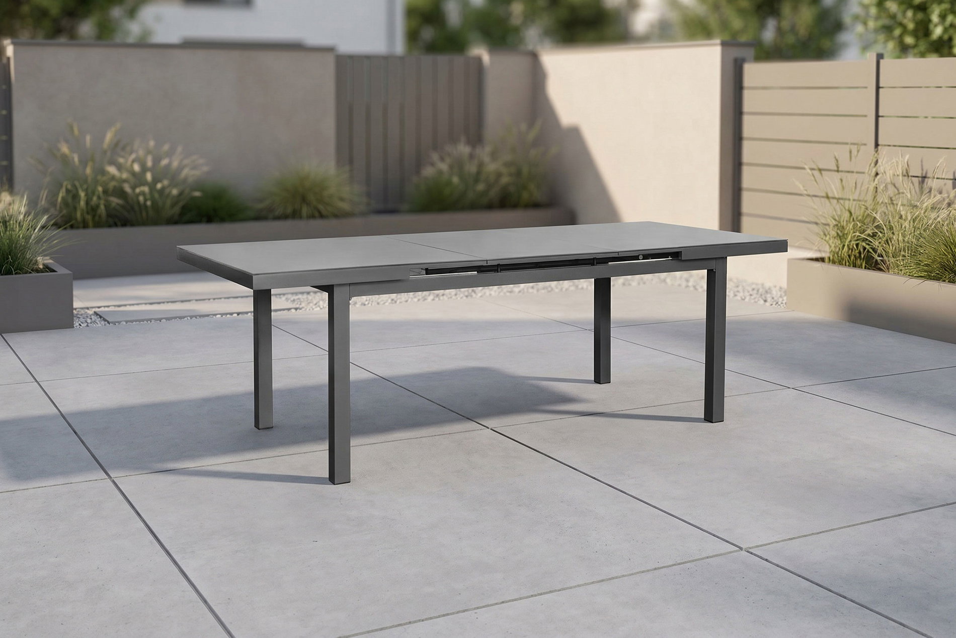 OUTFLEXX Premium Ausziehtisch, graphit, Aluminium/Glas, 180/240x100cm, automatischer Ausziehmechanismus