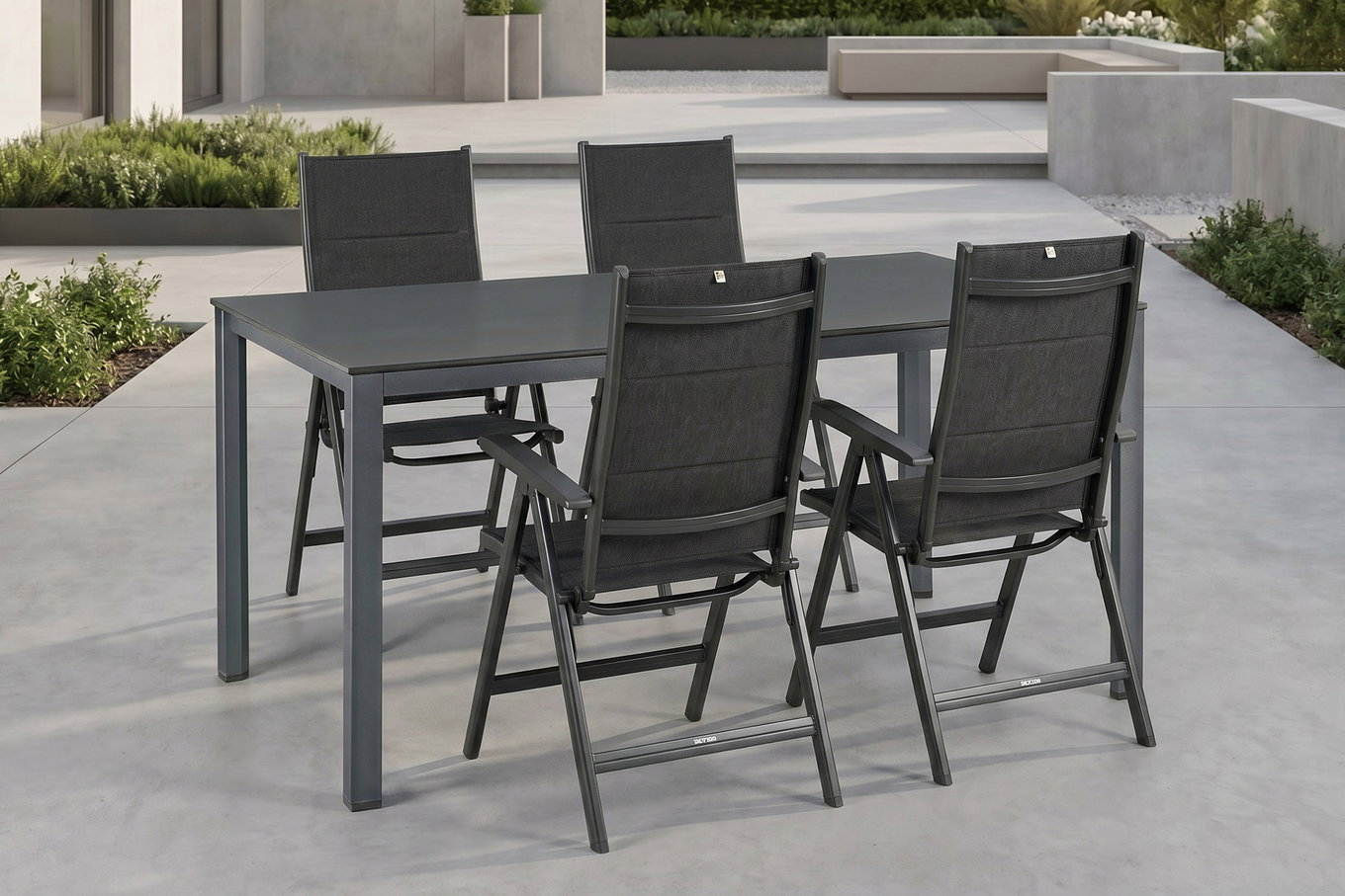 KETTLER KETTALUX-PLUS/Basic Plus Padded Sitzgruppe, anthrazit, Alu/Textilene, Tisch 160x95 cm, 4 Klappstühle