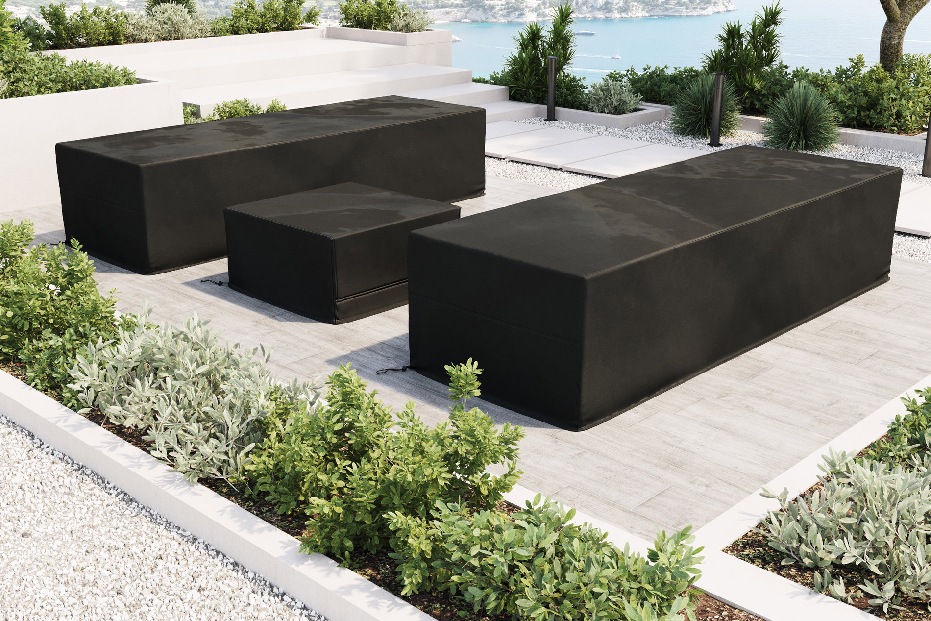 OUTFLEXX Abdeckhauben-Set für Gartenliegen, schwarz, Ripstop-Gewebe/Polyester, wasserabweisend, UV-Schutz