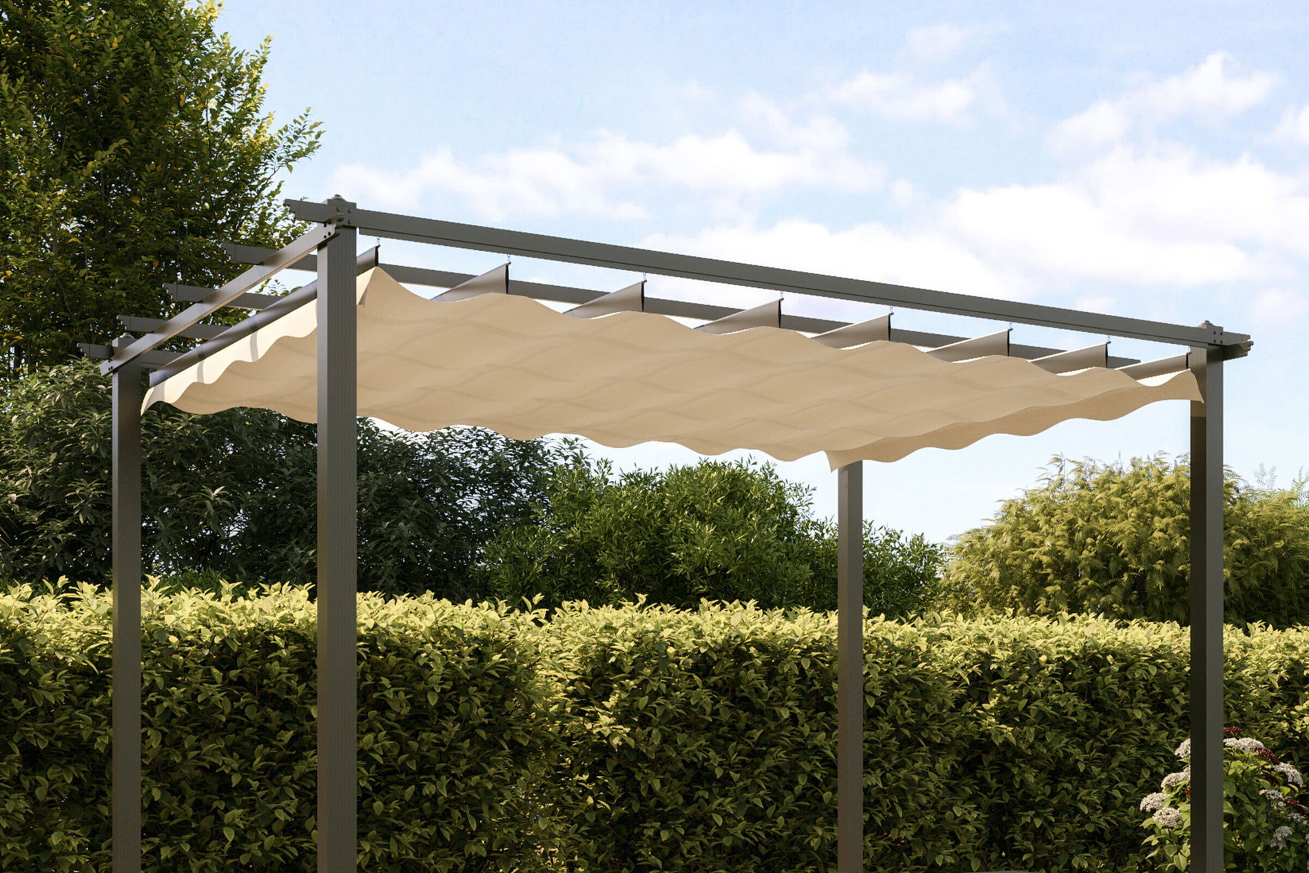 OUTFLEXX Antalya Ersatzdach für Pergola, creme, Polyester mit PA-Beschichtung und UV30+, passend für Pergola 4x4 m