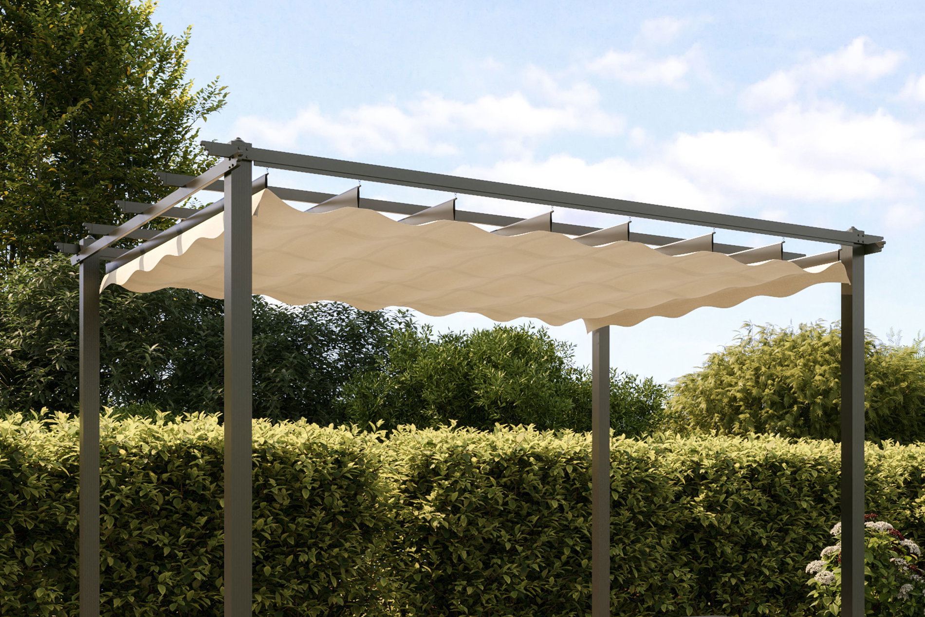 OUTFLEXX Antalya Ersatzdach für Pergola, creme, Polyester mit PA-Beschichtung, UV30+, passend für Pergola 3x3 m