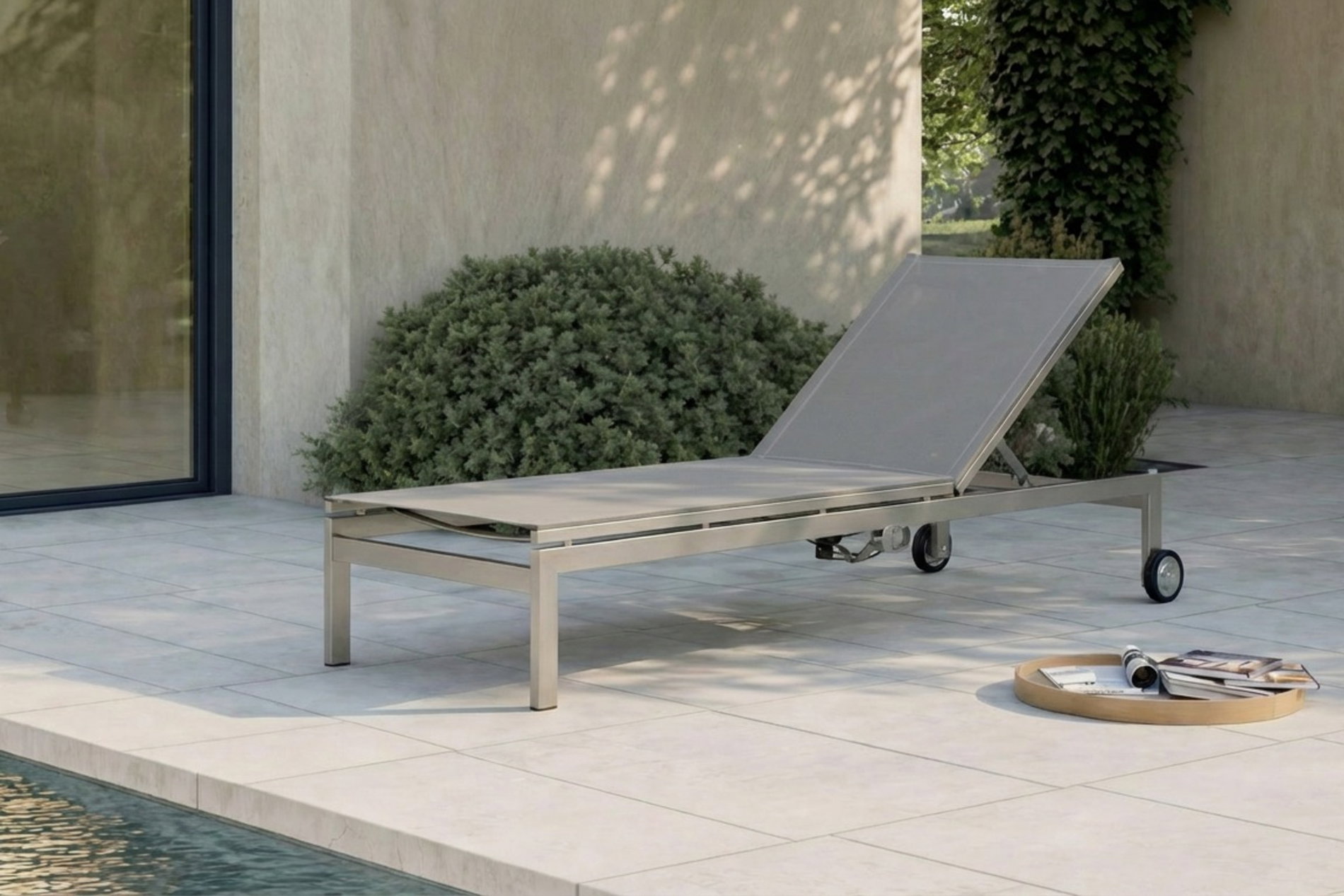OUTFLEXX Rollliege, silber, Edelstahl/Textilene,  mit verstellbarer Rückenlehne, 210 x 70 cm