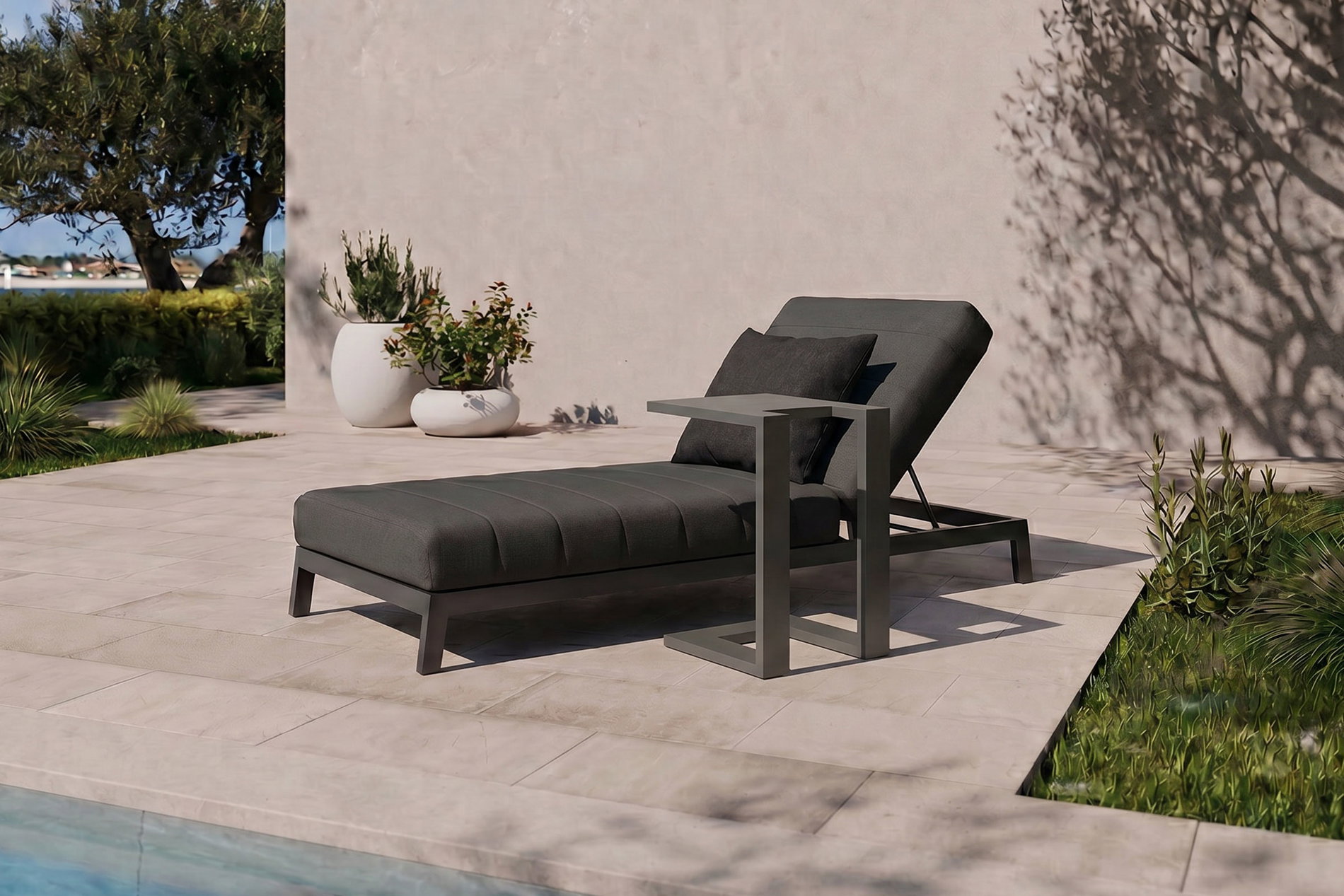OUTFLEXX Bite Gartenliegen-Set mit Beistelltisch, anthrazit, Aluminium/Polyester, 205 x 90 cm, schnelltrocknend, inklusive Dekokissen OUTFLEXX Bite Gartenliegen-Set mit Beistelltisch, anthrazit, Aluminium/Polyester, 205 x 90 cm, schnelltrocknend, inklusive Dekokissen