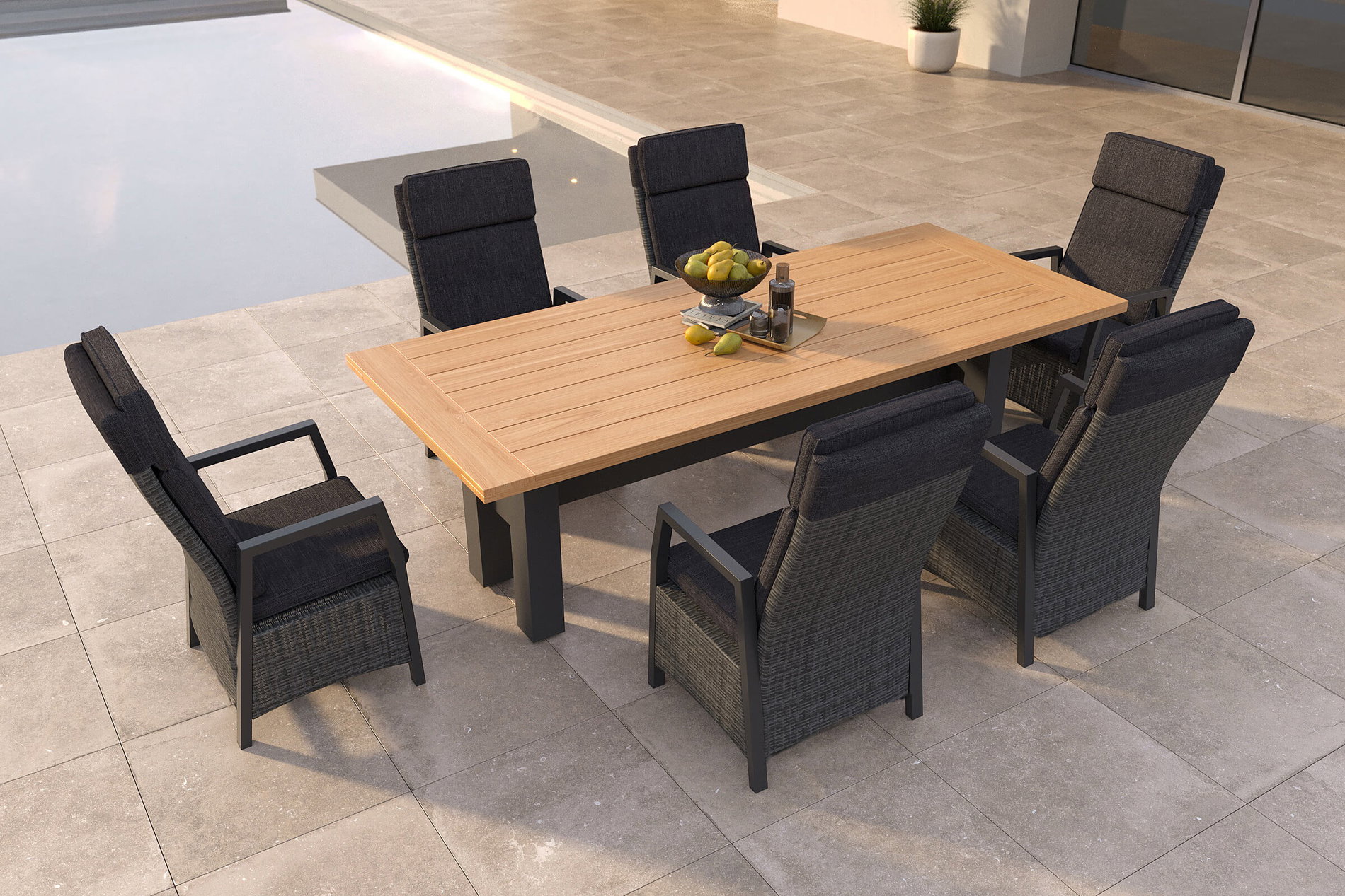 HARTMAN Nova Garten-Essgruppe mit 6 Sesseln, anthrazit/grau, Alu/Polyrattan/Teak, 240 x 100 cm, verstellbare Rückenlehne HARTMAN Nova Garten-Essgruppe mit 6 Sesseln, anthrazit/grau, Alu/Polyrattan/Teak, 240 x 100 cm, verstellbare Rückenlehne