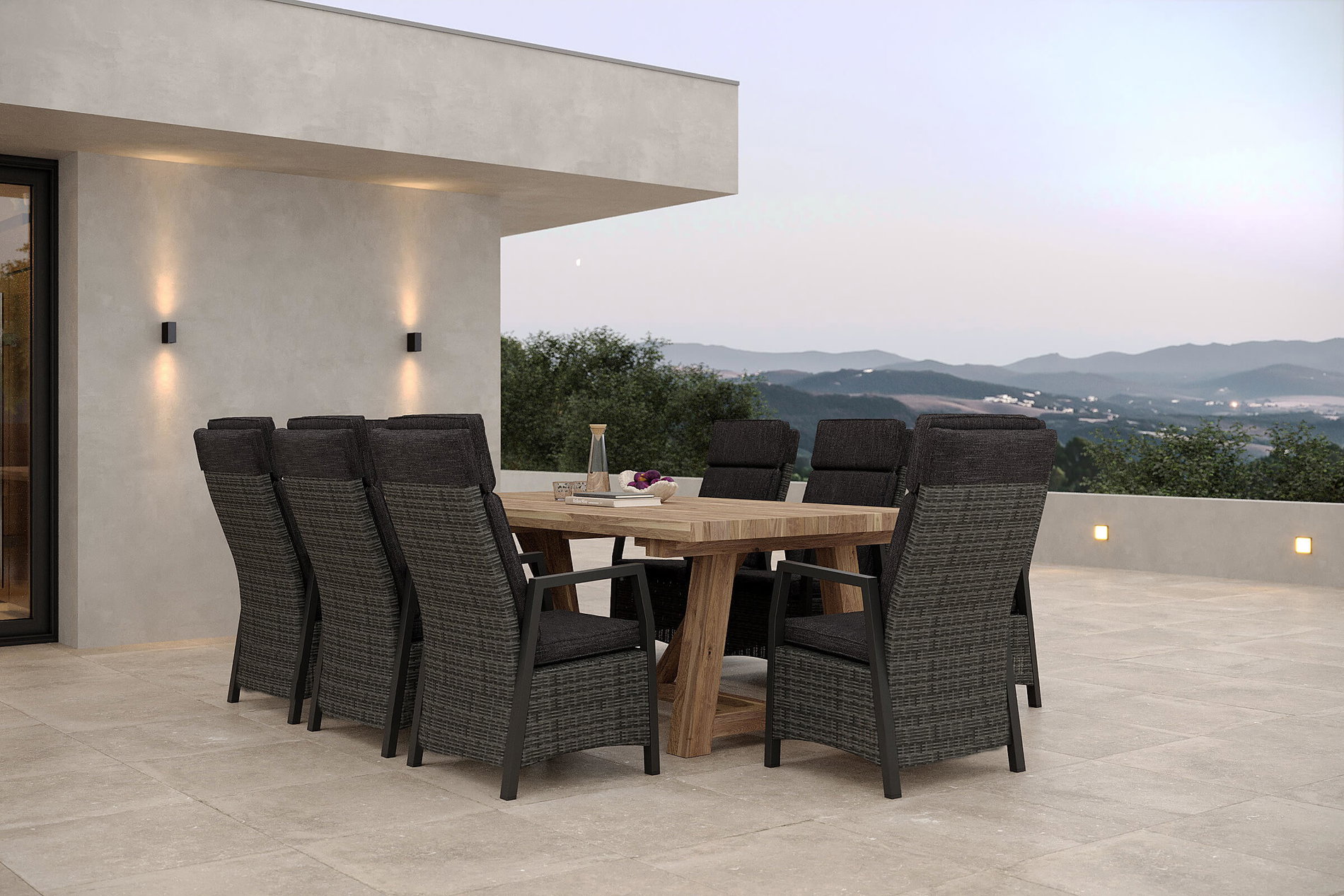 OUTFLEXX Nova Garten-Essgruppe mit 8 Sesseln, anthrazit/grau/natur, Alu/Polyrattan/Teakholz, 220 x 110 cm, verstellbare Rückenlehne OUTFLEXX Nova Garten-Essgruppe mit 8 Sesseln, anthrazit/grau/natur, Alu/Polyrattan/Teakholz, 220 x 110 cm, verstellbare Rückenlehne