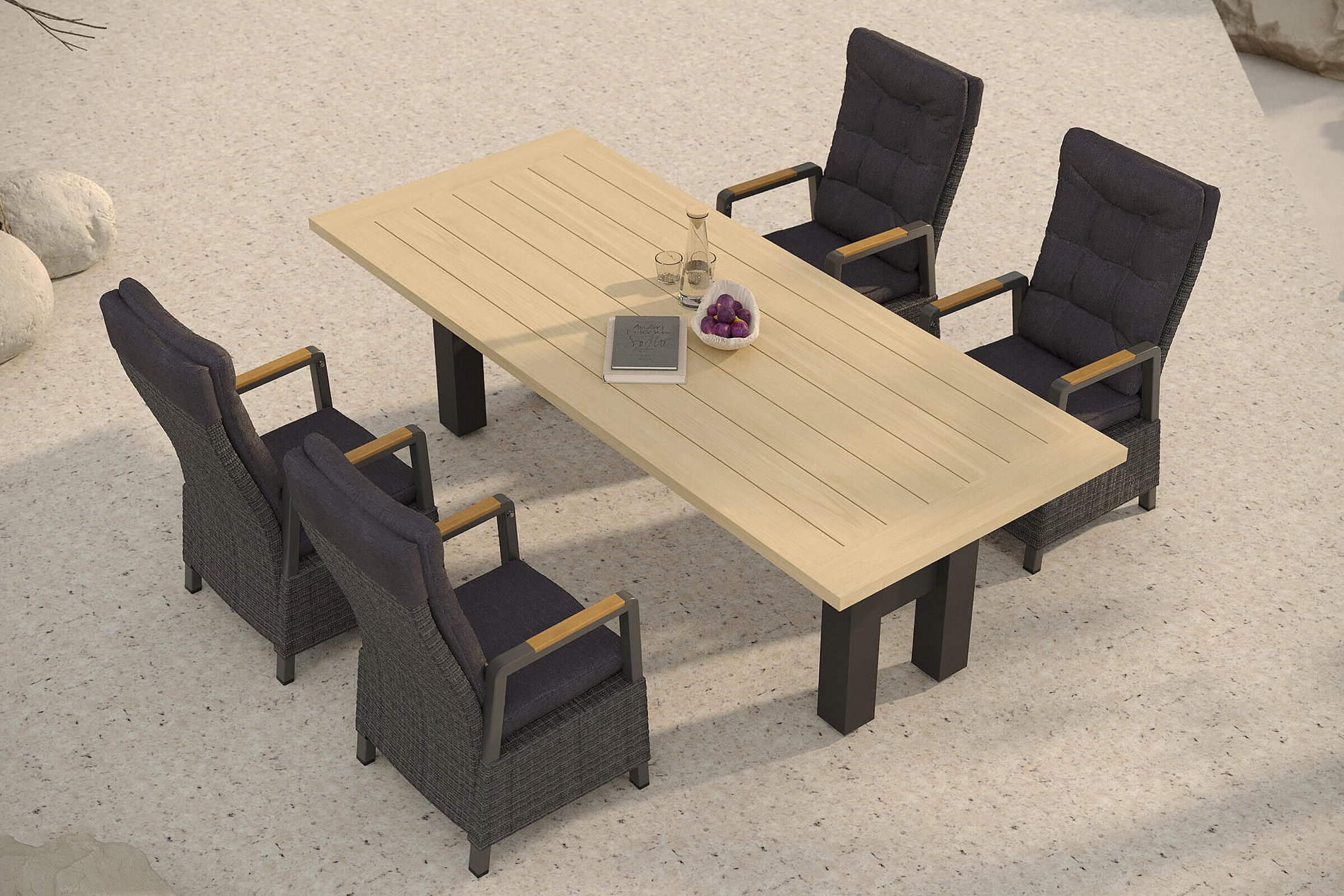 HARTMAN Nova Garten-Essgruppe mit 4 Sesseln, anthrazit/grau/natur, Alu/Polyrattan, 240 x 100 cm, verstellbare Rückenlehne mit Teak-Armlehnen, FSC®-zertifiziertes Produkt HARTMAN Nova Garten-Essgruppe mit 4 Sesseln, anthrazit/grau/natur, Alu/Polyrattan, 240 x 100 cm, verstellbare Rückenlehne mit Teak-Armlehnen, FSC®-zertifiziertes Produkt
