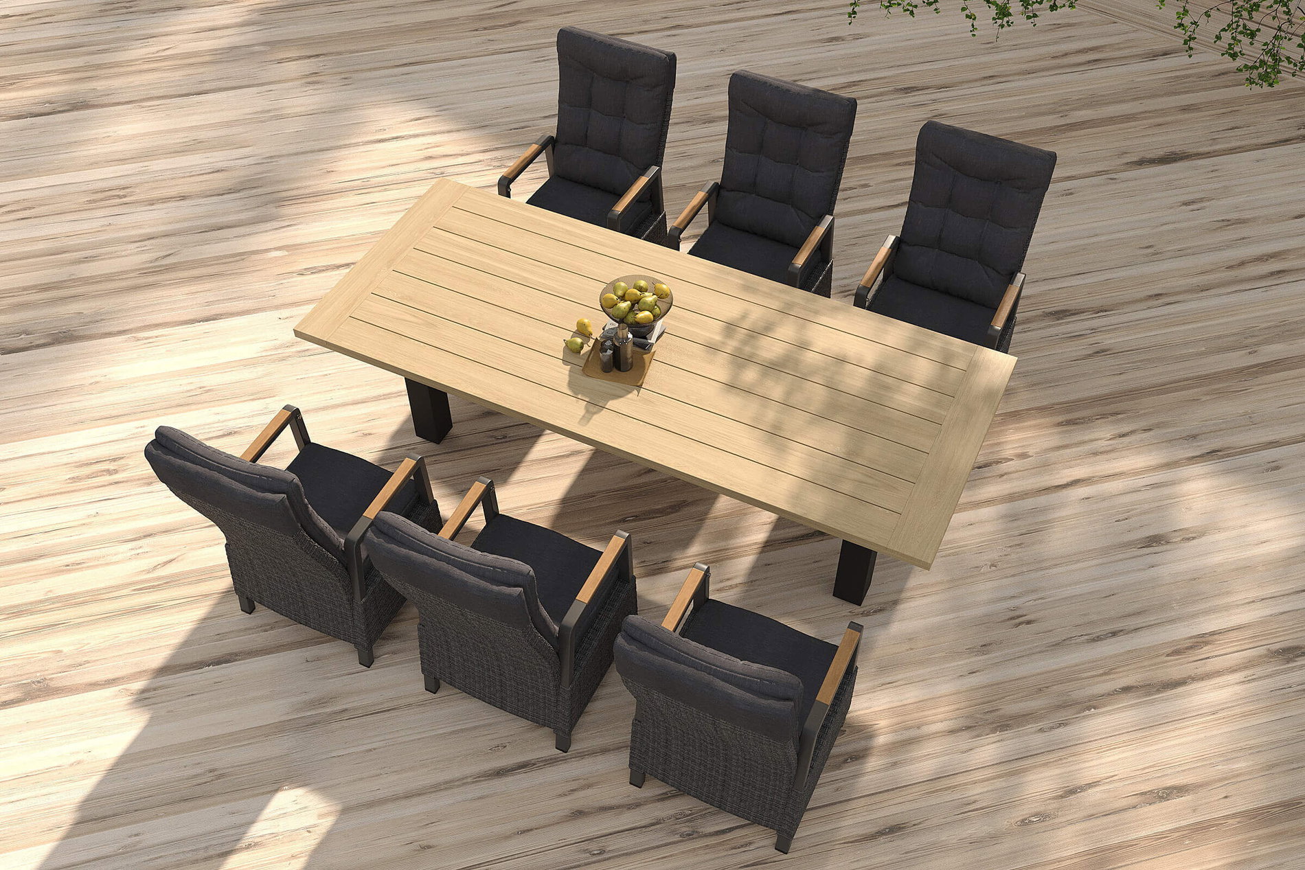 HARTMAN Nova Garten-Essgruppe mit 6 Sesseln, anthrazit/grau/natur, Alu/Polyrattan, 240 x 100 cm, verstellbare Rückenlehne mit Teak-Armlehnen, FSC®-zertifiziertes Produkt HARTMAN Nova Garten-Essgruppe mit 6 Sesseln, anthrazit/grau/natur, Alu/Polyrattan, 240 x 100 cm, verstellbare Rückenlehne mit Teak-Armlehnen, FSC®-zertifiziertes Produkt