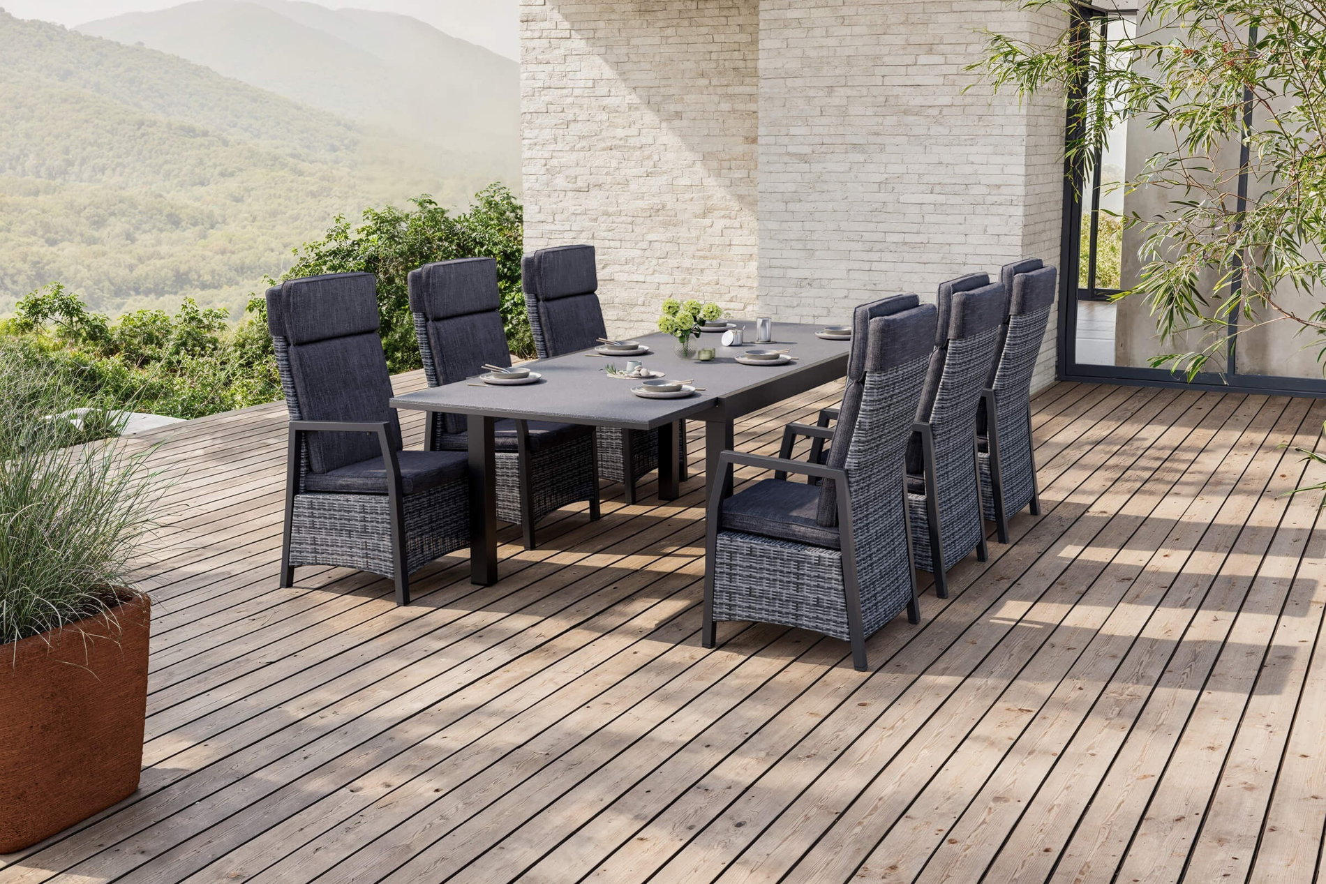 OUTFLEXX Nova Garten-Essgruppe, 6 Personen, ausziehbar, 160-260cm, Alu/Polyrattan/Spraystone