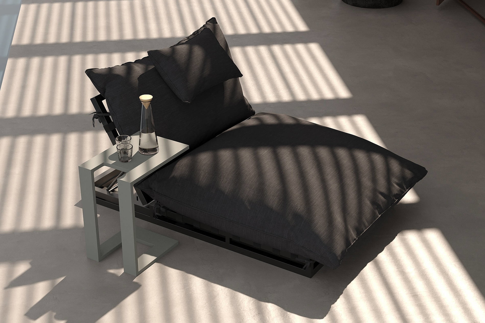 OUTFLEXX Ribe Gartenliegen-Set, dunkelgrau/schwarz, Aluminium/Polyester, 190 x 120 cm, verstellbar, inkl. Auflage und U-Beistelltisch