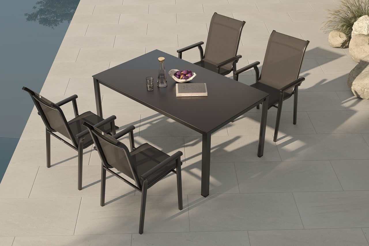 KETTLER BasicPlus Pro Garten-Essgruppe, anthrazit/silber, Aluminium/KETTALUX/Textilene, 160 x 95 cm, 4 Stapelstühle KETTLER BasicPlus Pro Garten-Essgruppe, anthrazit/silber, Aluminium/KETTALUX/Textilene, 160 x 95 cm, 4 Stapelstühle