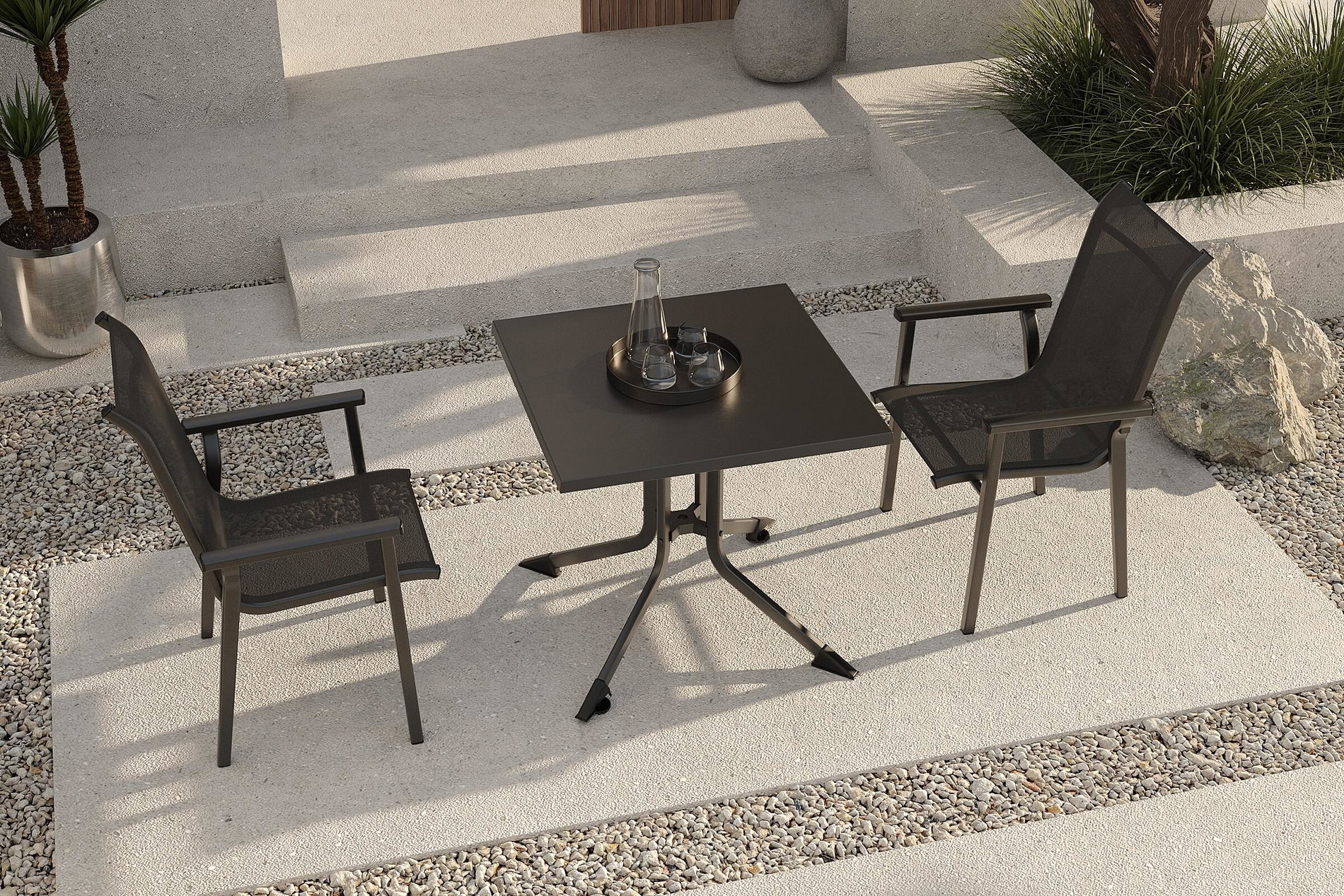 KETTLER BasicPlus Pro Balkon-Set, anthrazit, Aluminium/Textilene/KETTALUX, 80 x 80 cm, 2 Stapelstühle