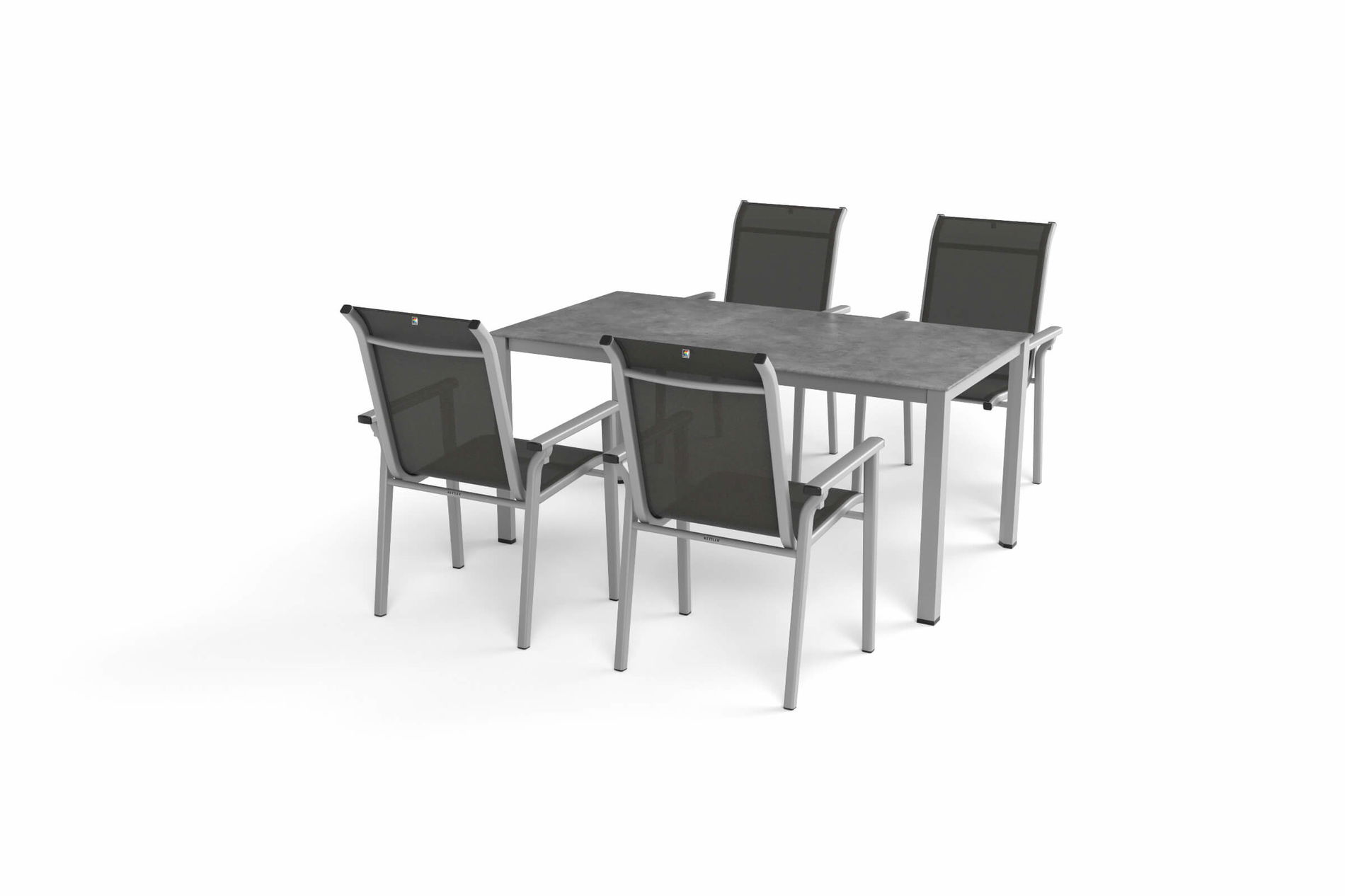 KETTLER Exklusivmodell BasicPlus 2026 Garten-Essgruppe, silber/anthrazit, Alu/Textilene, Tisch 160 x 90 cm, 4 Stapelsessel