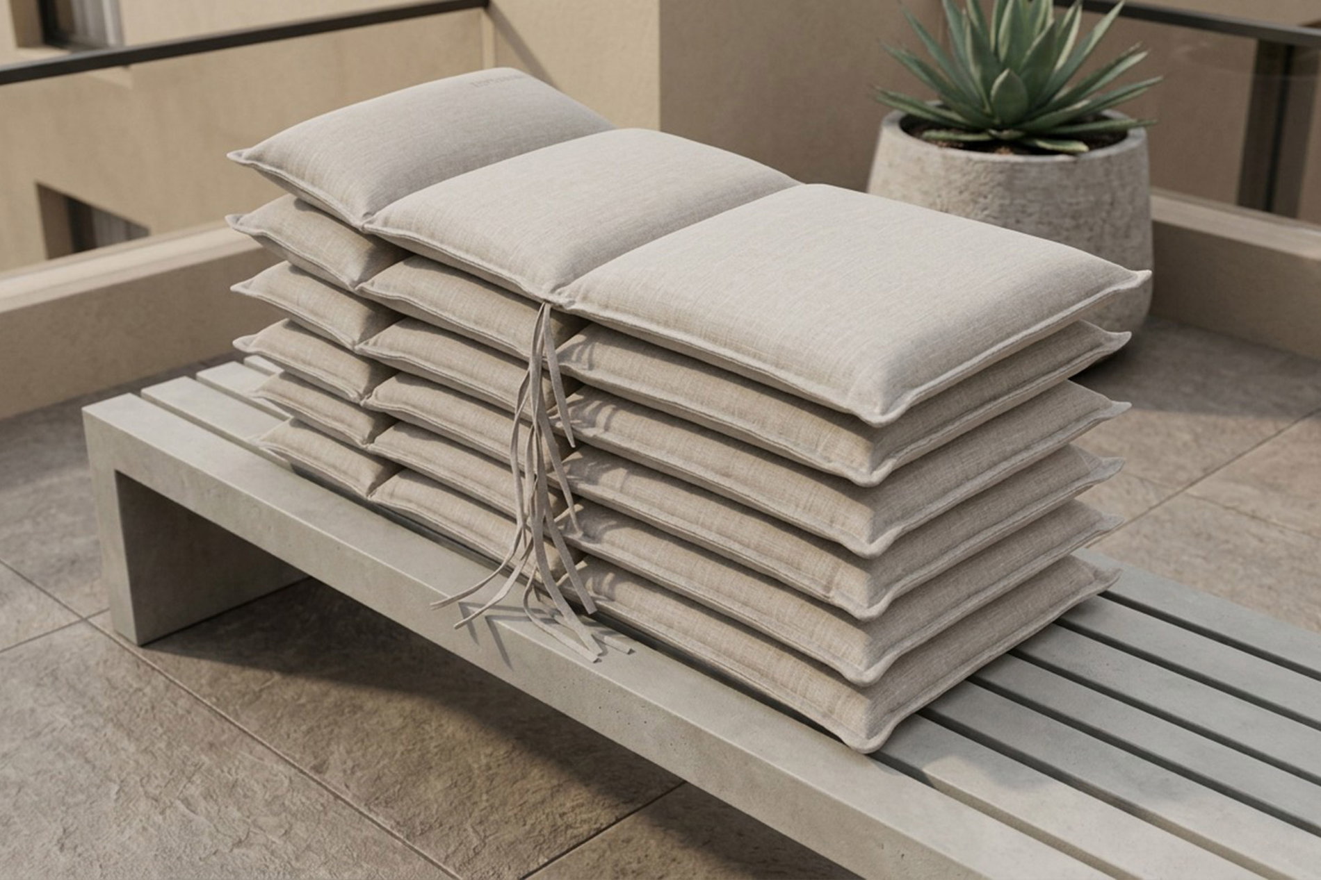 OUTFLEXX Green 6er-Set Sitzkissen für Niederlehner, nature, recyceltes Polyester, hautsympathisch, mit Rückengurt und Bindekordeln OUTFLEXX Green 6er-Set Sitzkissen für Niederlehner, nature, recyceltes Polyester, hautsympathisch, mit Rückengurt und Bindekordeln