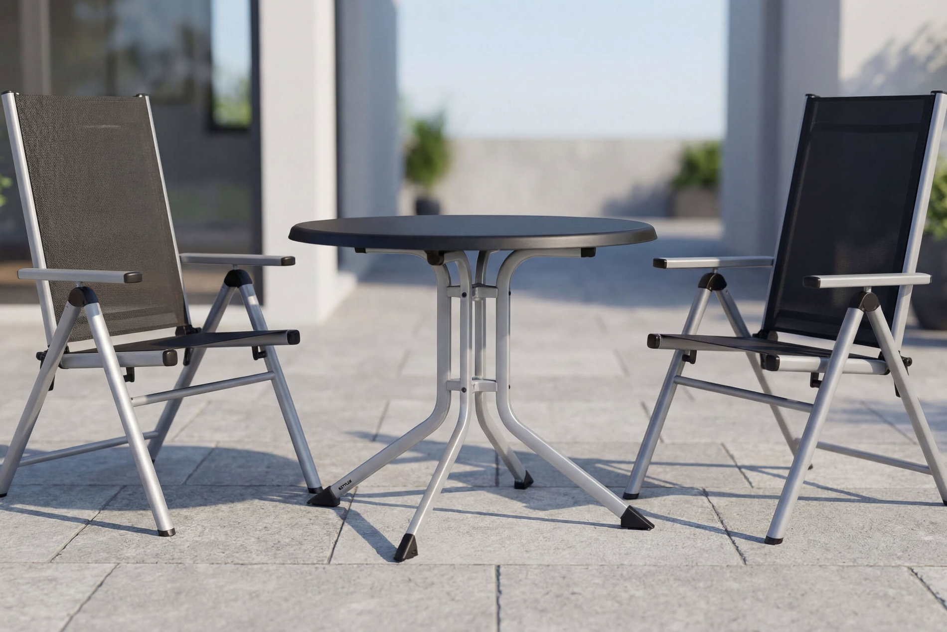KETTLER BasicPlus Pro Balkon-Set, silber/anthrazit, Aluminium/Textilene/KETTALUX, Tisch Ø 70 cm, klappbar, pflegeleicht