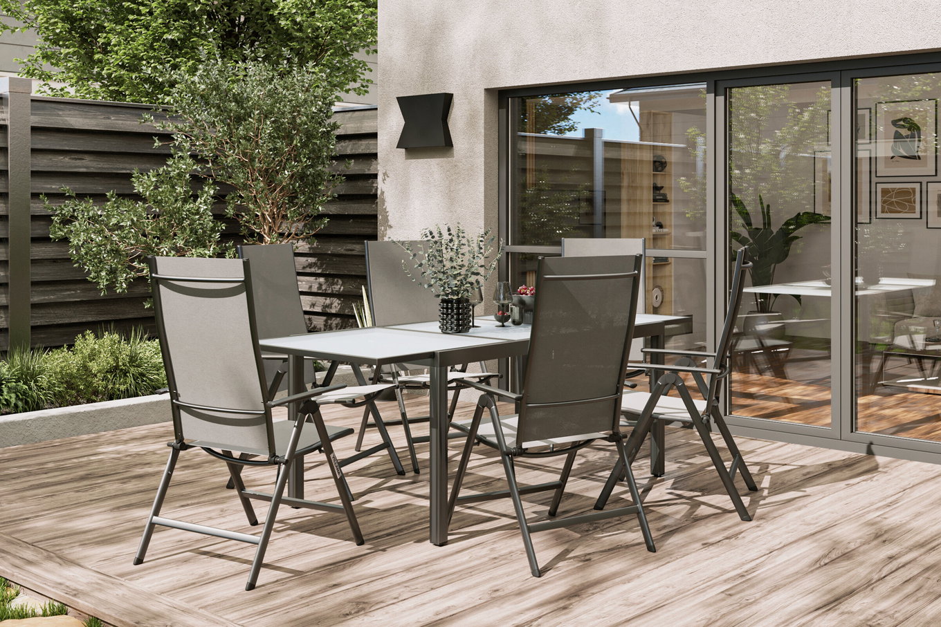 Villana Sylvania Garten-Essgruppe, 6 Personen, ausziehbarer Tisch 160–220 cm, Aluminium/Textil 13891__1