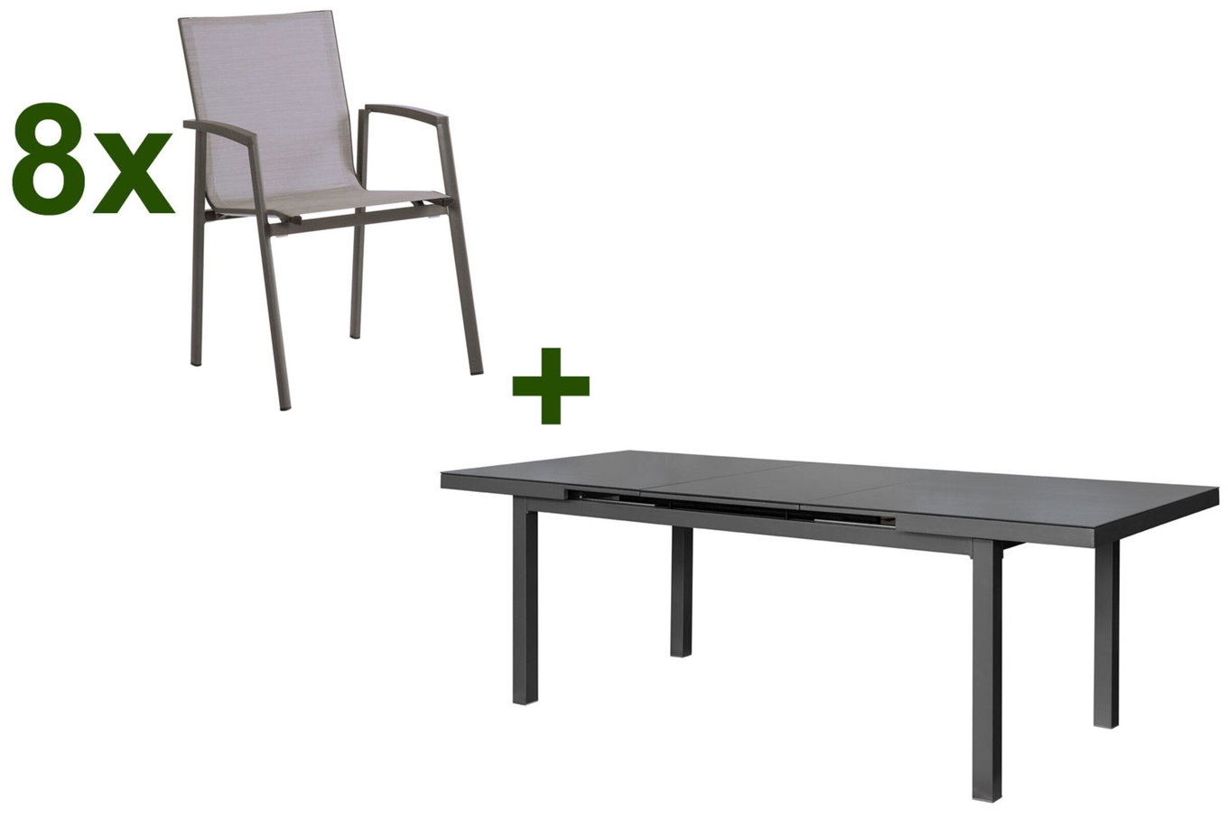 STERN New Top Garten-Essgruppe, anthrazit, Alu / Glas / Textil, Ausziehtisch 180/240x100cm, 8 Stapelsessel 22996__1