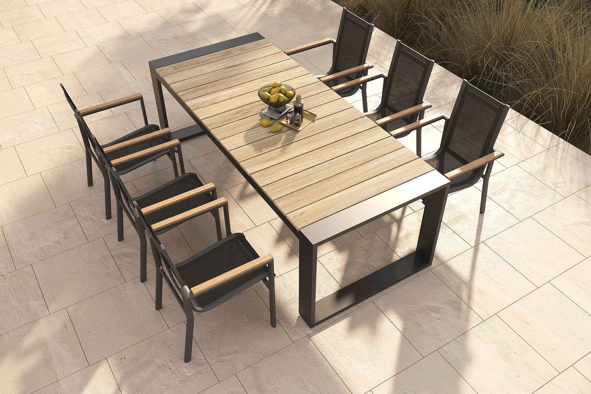 OUTFLEXX Evora Garten-Essgruppe, anthrazit/natur, Aluminium/Teak/Textilene, 240 x 100 cm, FSC®-zertifiziertes Produkt 80947__1