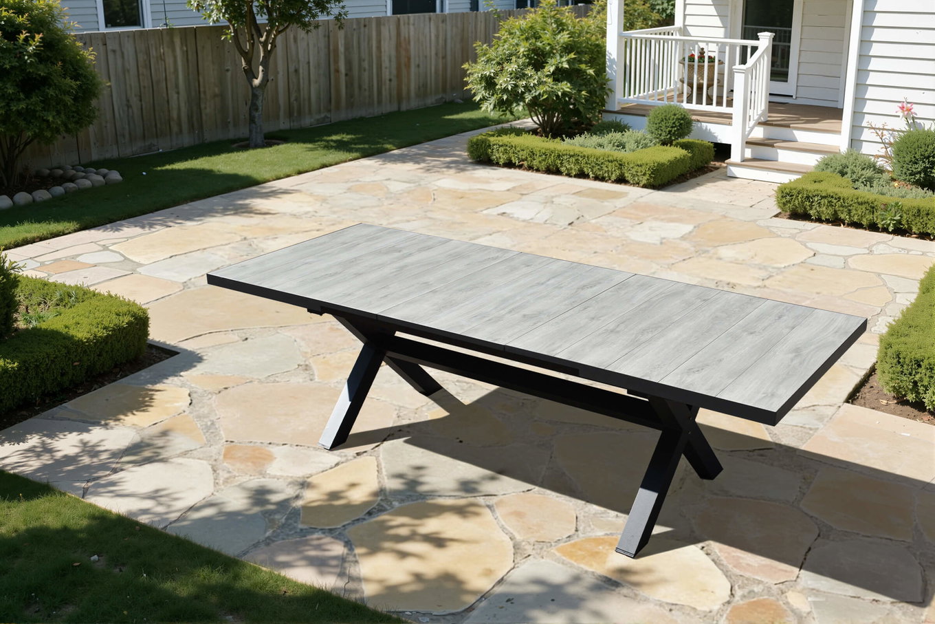 OUTLEXX Louvra Ausziehtisch, anthrazit/Holzoptik, Alu/Keramik, 200/260 x 100 cm, Tischplatte aus Keramikfliesen 21630__1
