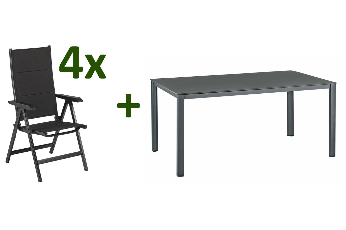 KETTLER KETTALUX-PLUS/Basic Plus Padded Sitzgruppe, anthrazit, Alu/Textilene, Tisch 160x95 cm, 4 Klappstühle 22971__1